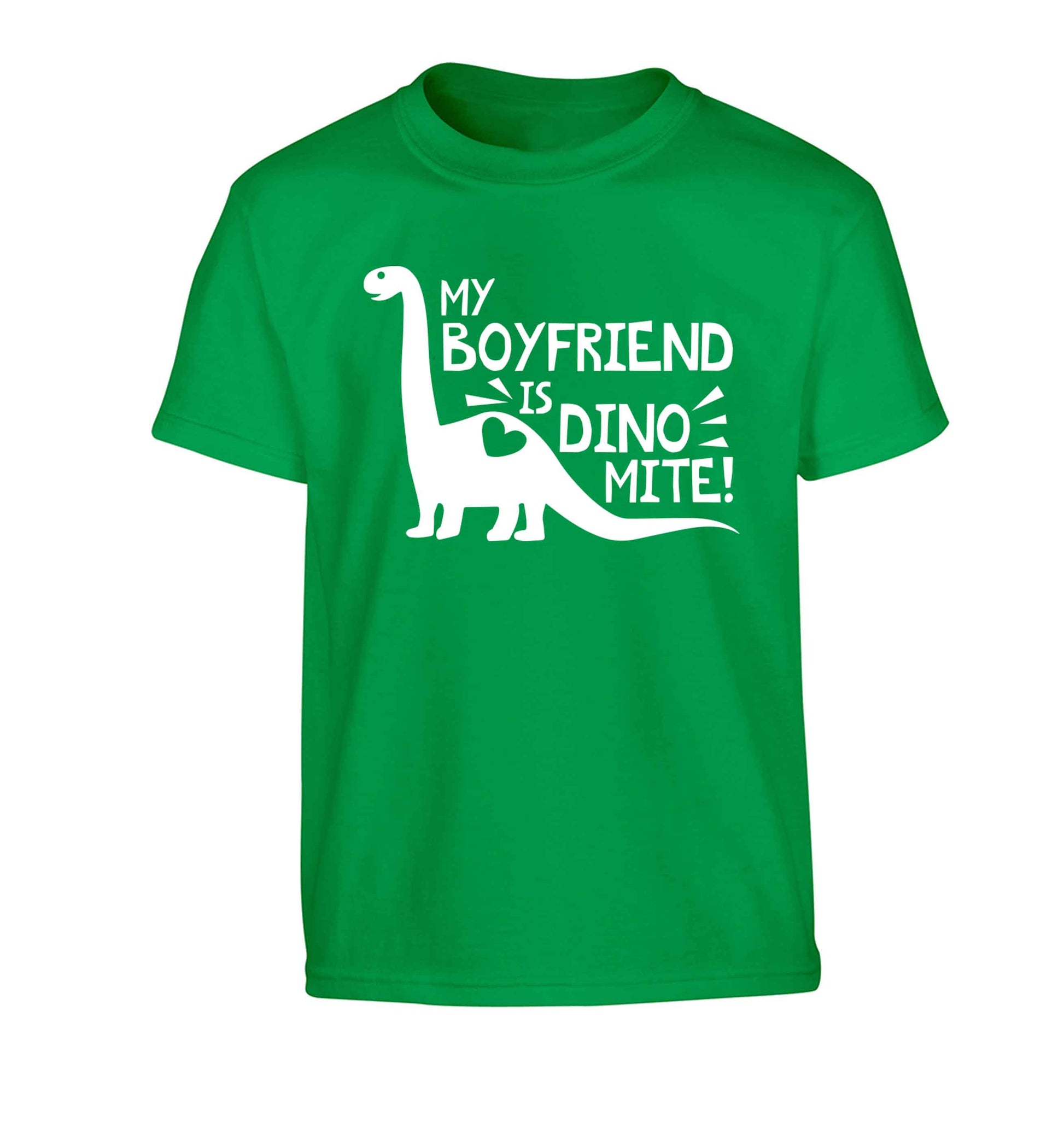 My boyfriend is dinomite! Children's green Tshirt 12-13 Years