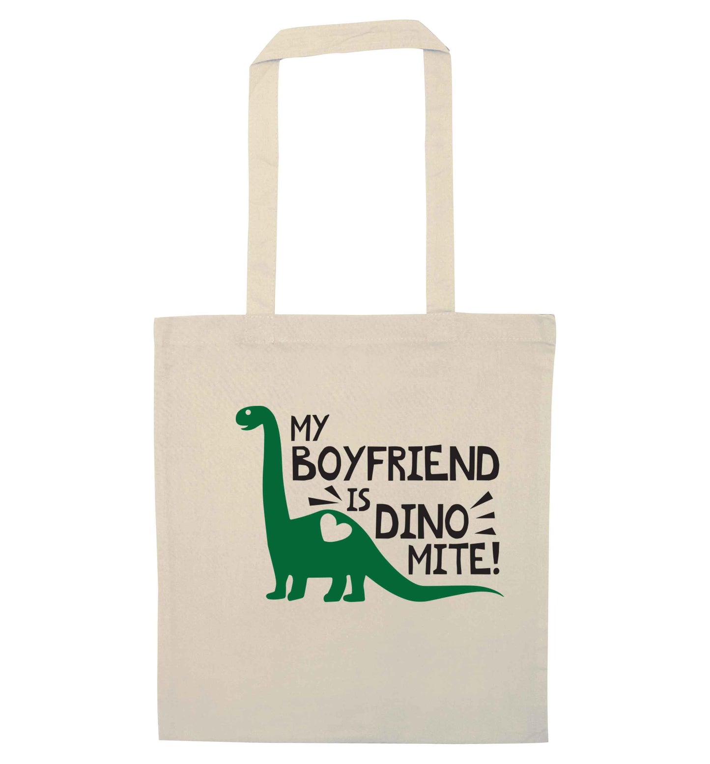 My boyfriend is dinomite! natural tote bag