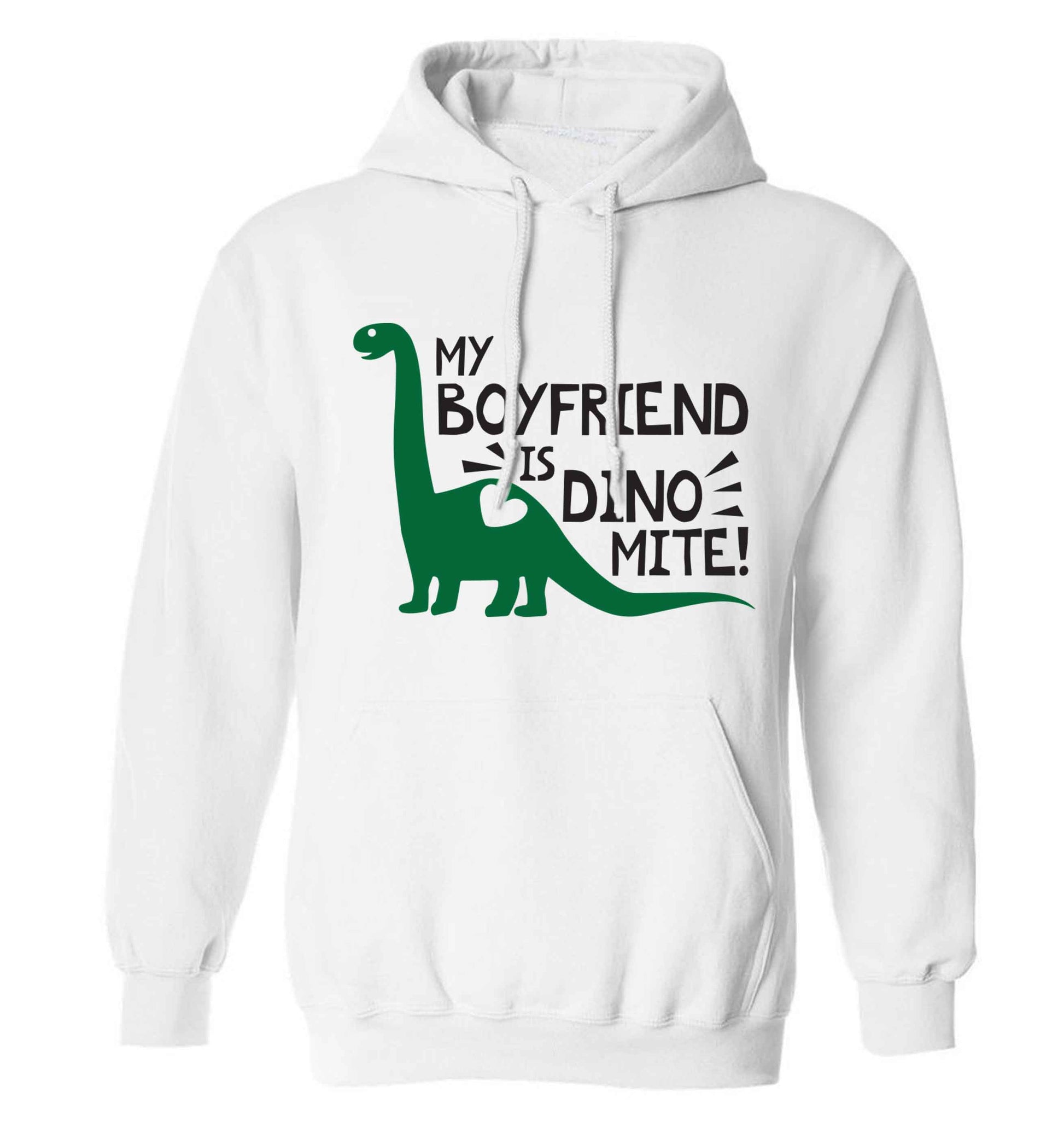 My boyfriend is dinomite! adults unisex white hoodie 2XL
