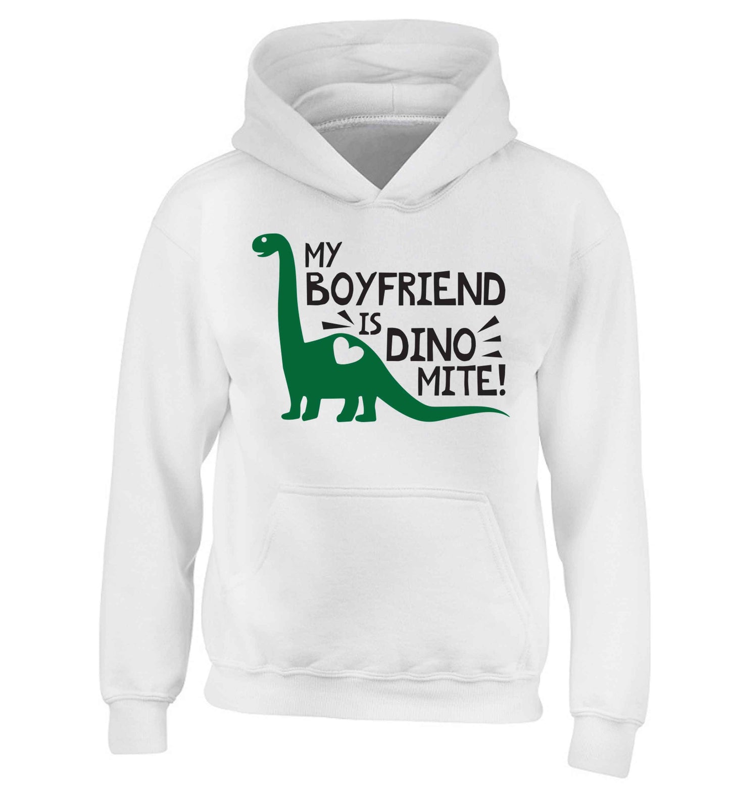 My boyfriend is dinomite! children's white hoodie 12-13 Years