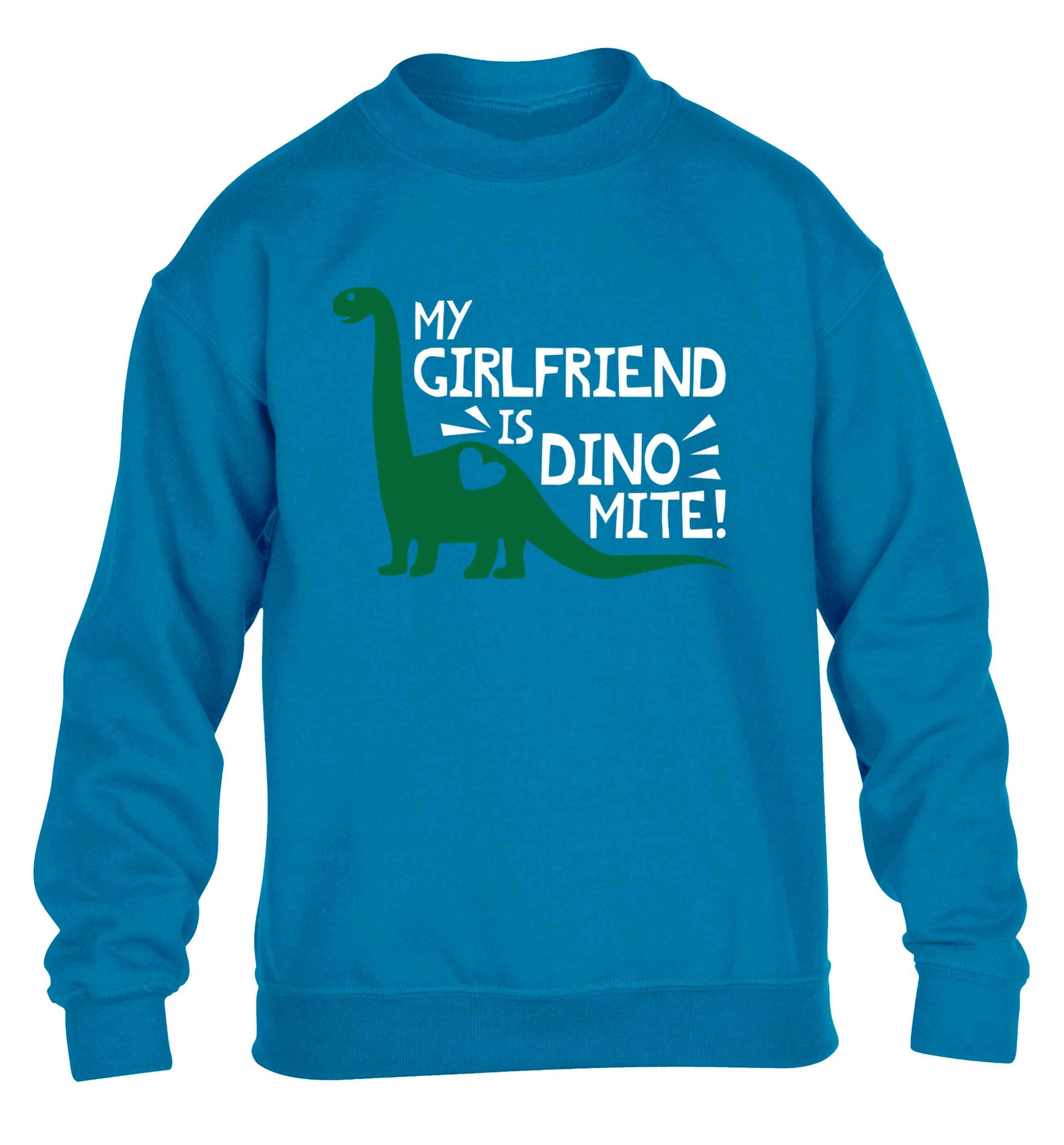 My girlfriend is dinomite! children's blue sweater 12-13 Years