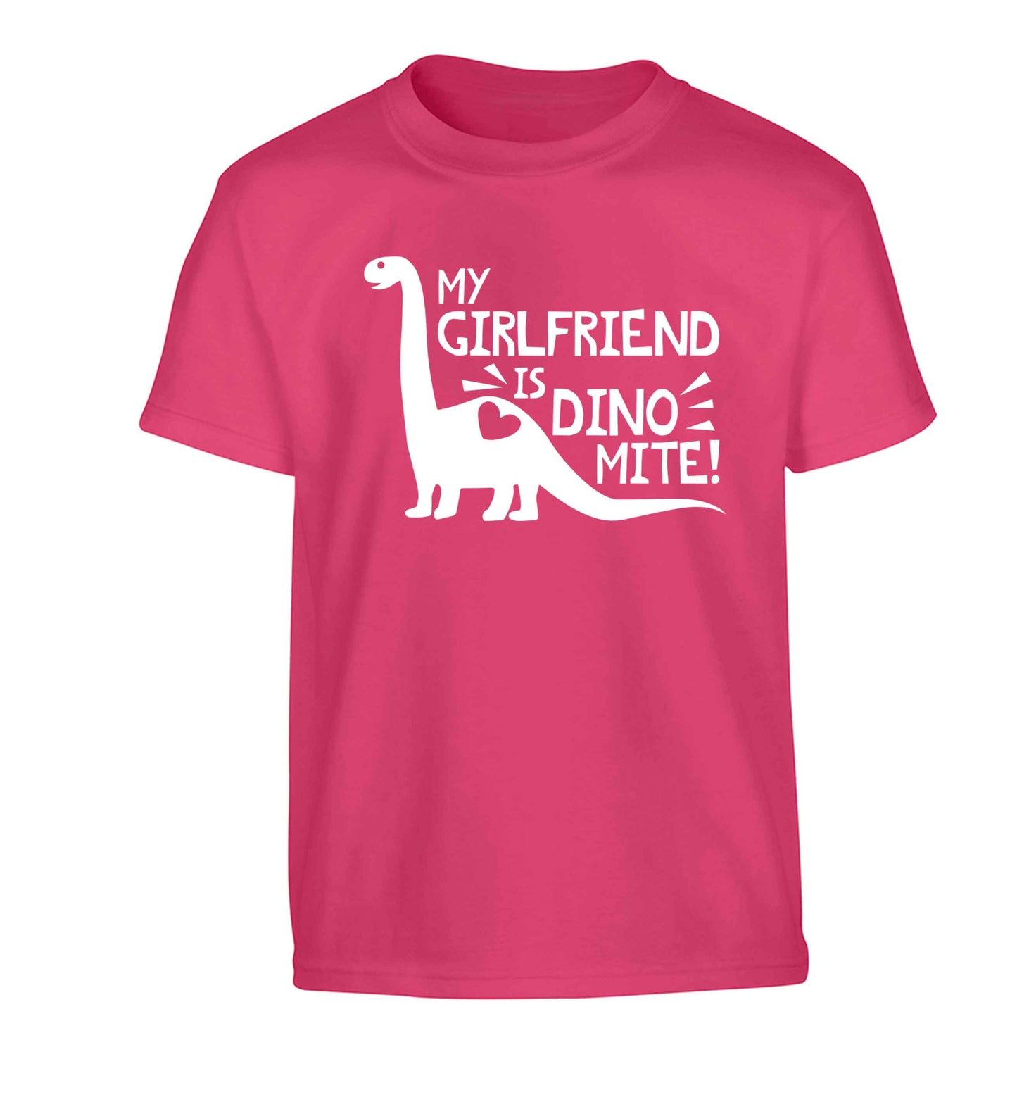 My girlfriend is dinomite! Children's pink Tshirt 12-13 Years