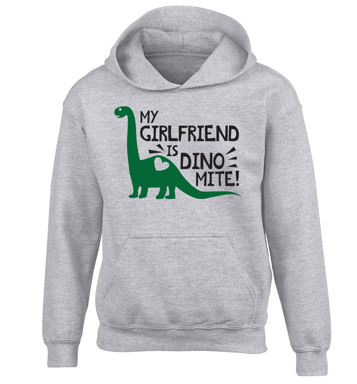My girlfriend is dinomite! children's grey hoodie 12-13 Years