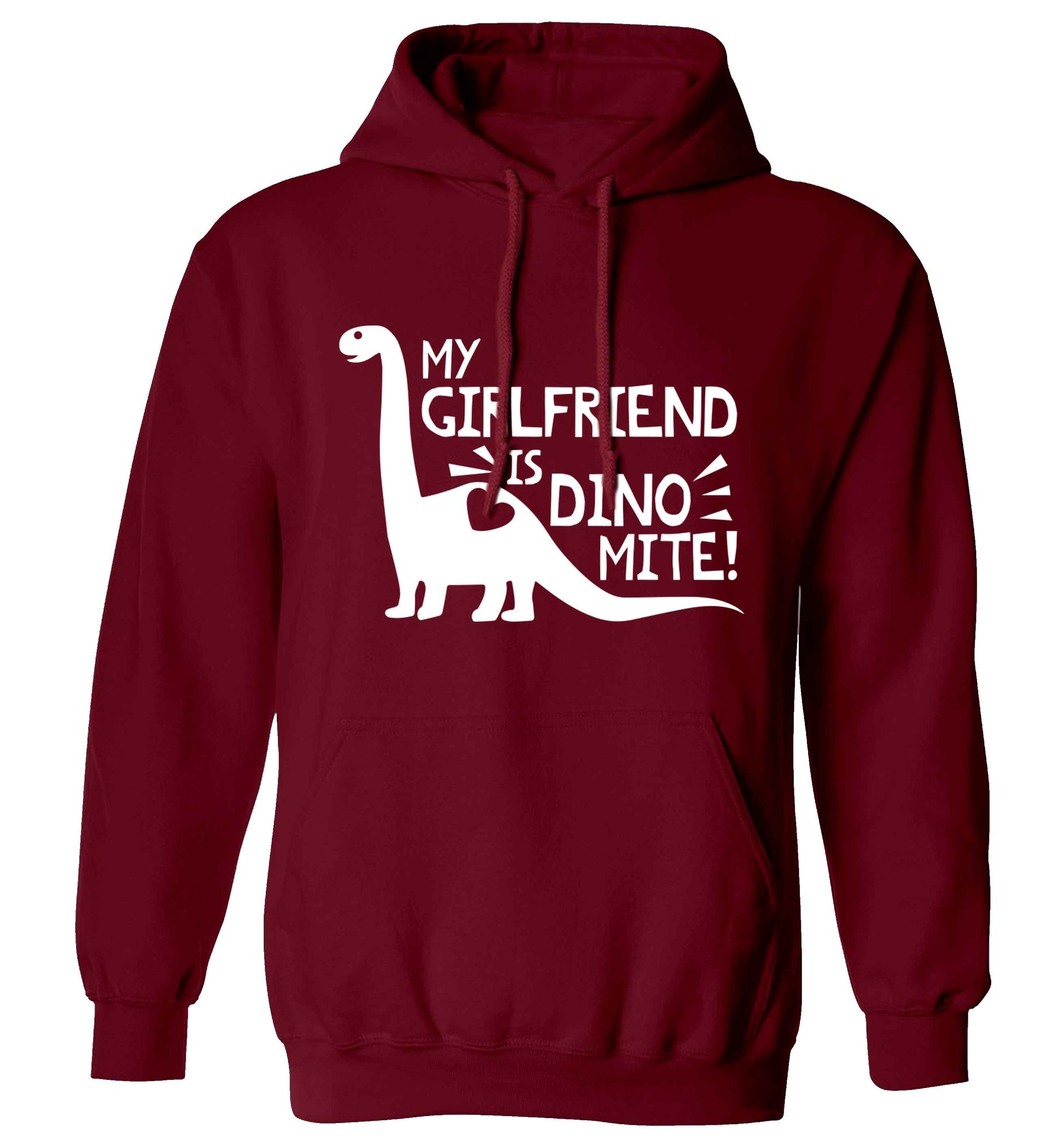 My girlfriend is dinomite! adults unisex maroon hoodie 2XL