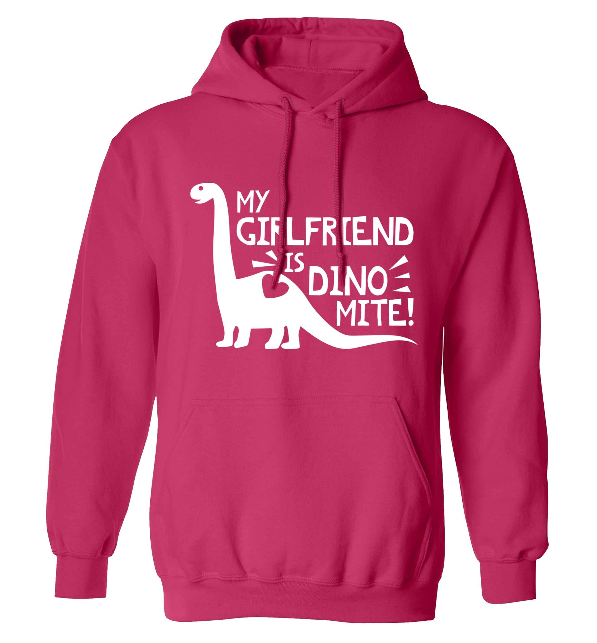My girlfriend is dinomite! adults unisex pink hoodie 2XL