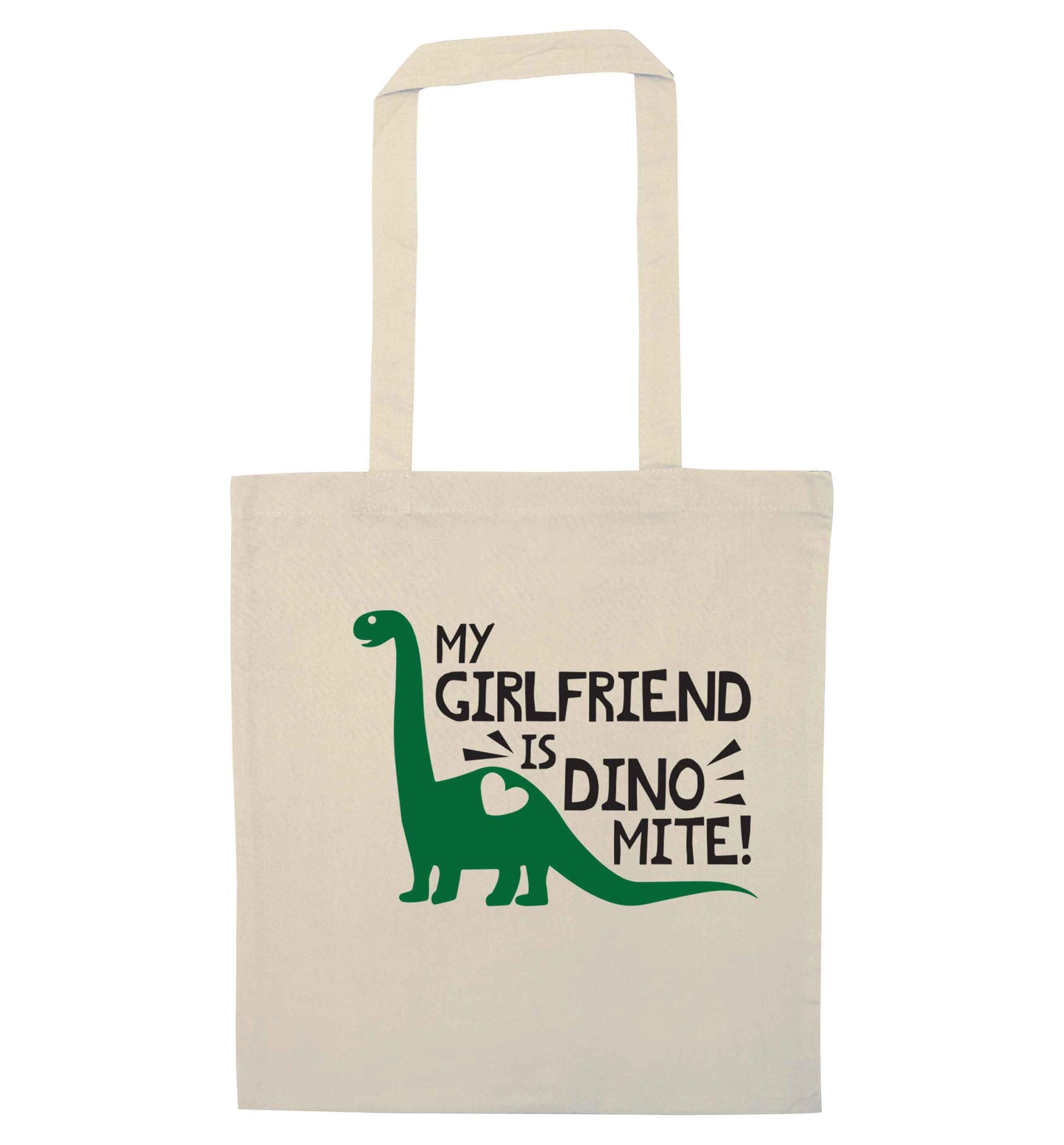 My girlfriend is dinomite! natural tote bag