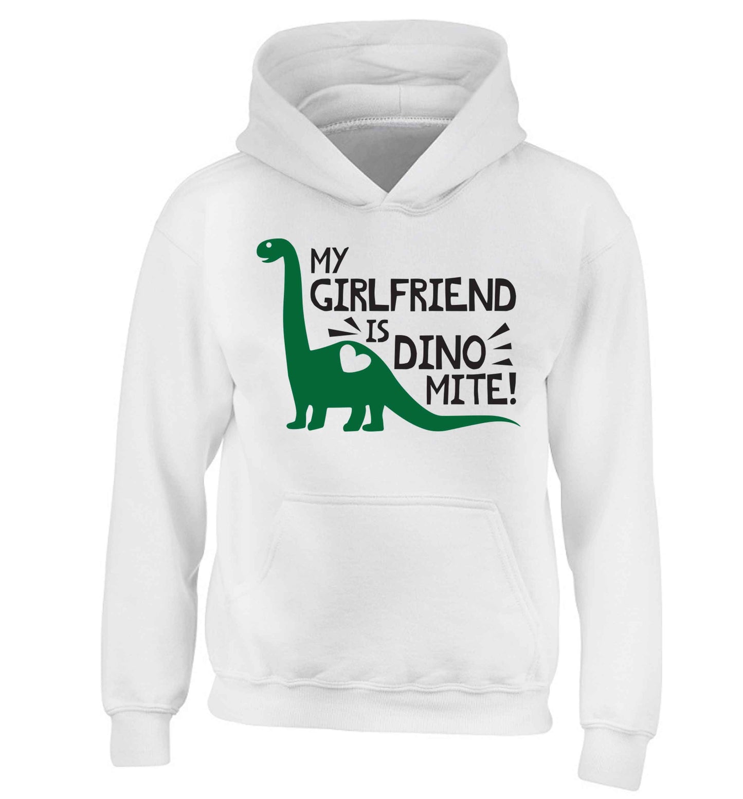 My girlfriend is dinomite! children's white hoodie 12-13 Years