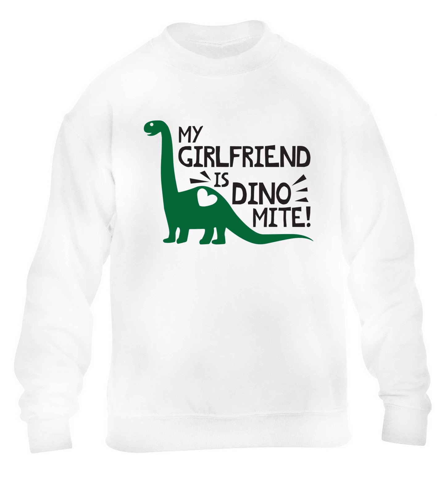 My girlfriend is dinomite! children's white sweater 12-13 Years