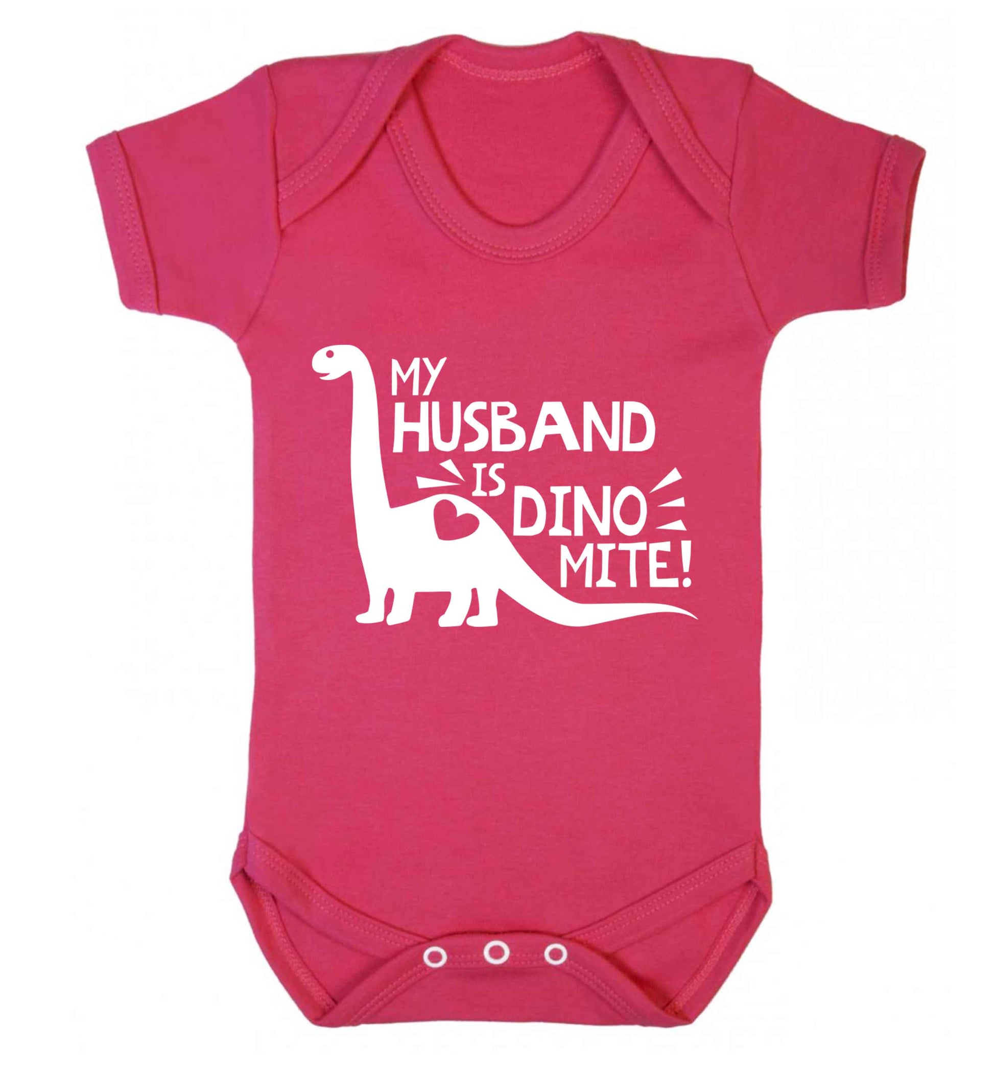 My husband is dinomite! Baby Vest dark pink 18-24 months