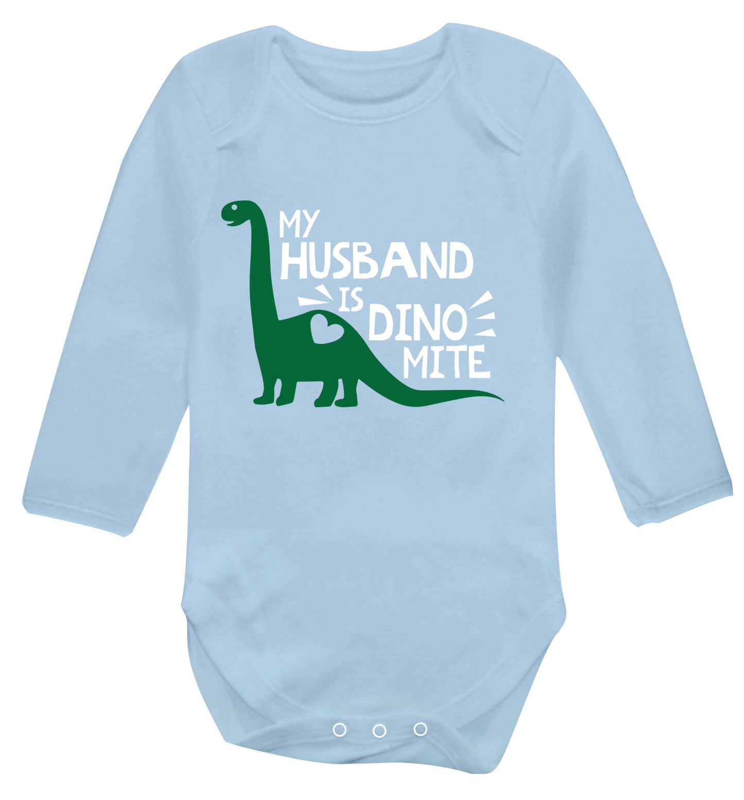 My husband is dinomite! Baby Vest long sleeved pale blue 6-12 months