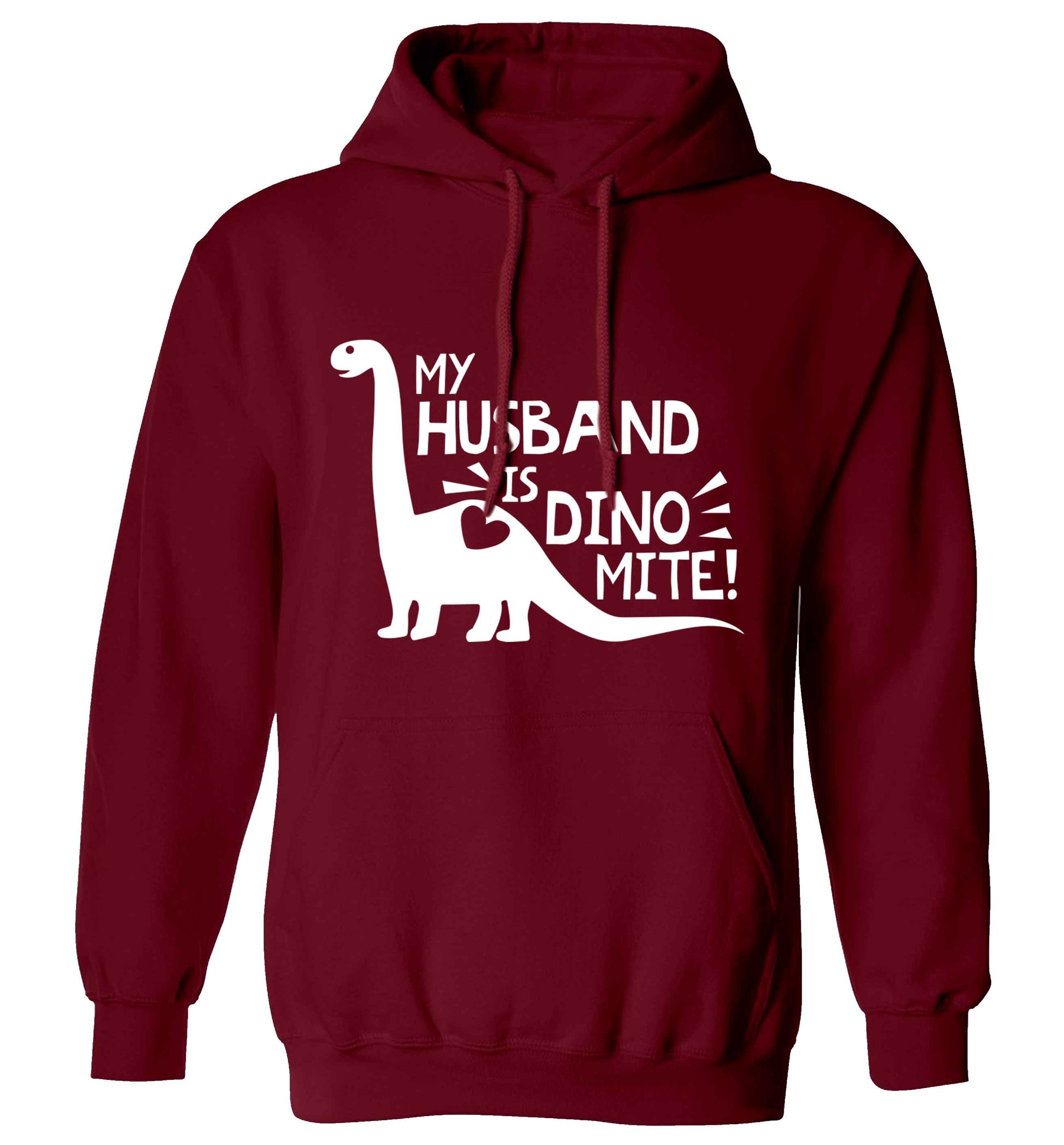 My husband is dinomite! adults unisex maroon hoodie 2XL