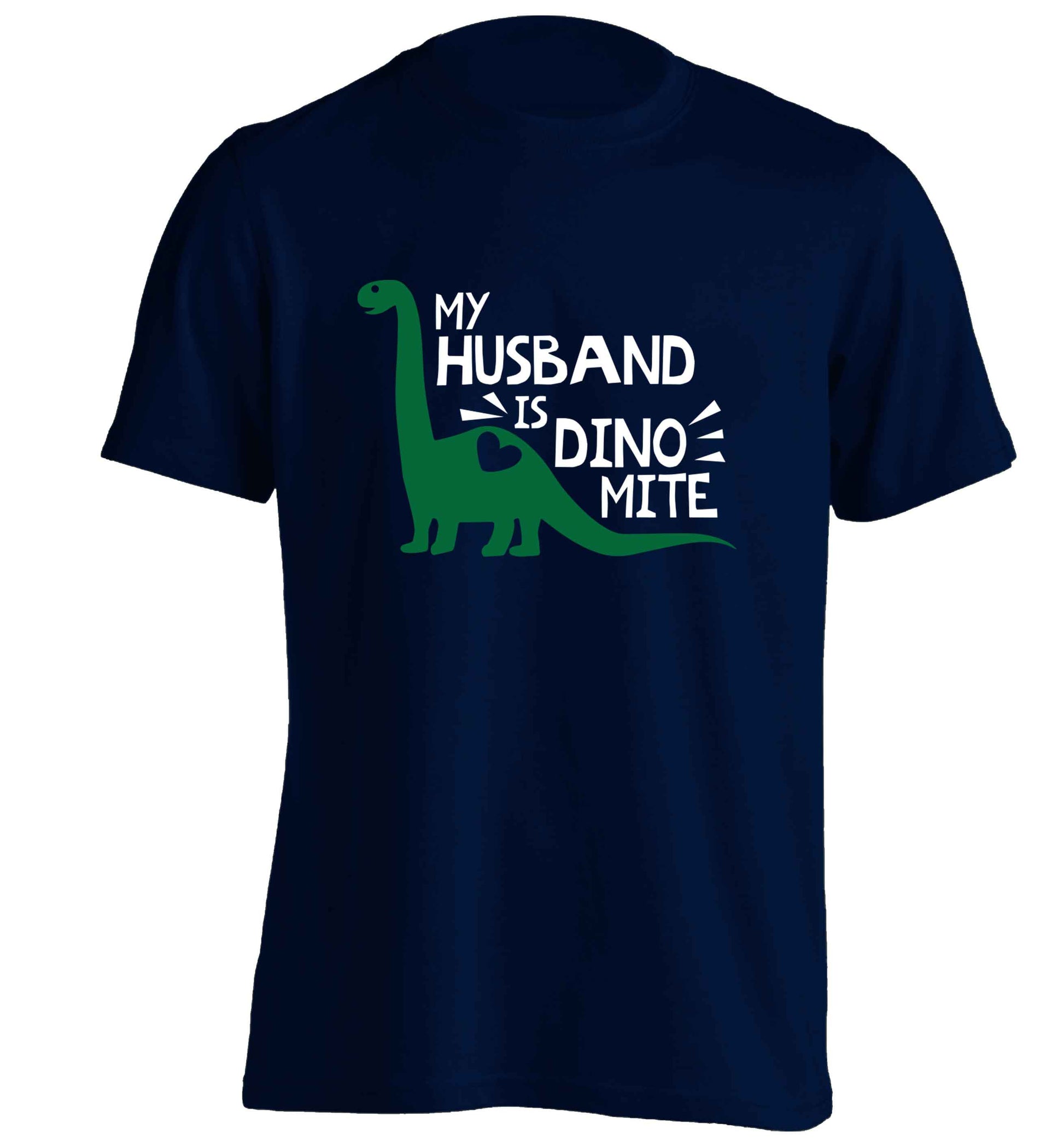 My husband is dinomite! adults unisex navy Tshirt 2XL
