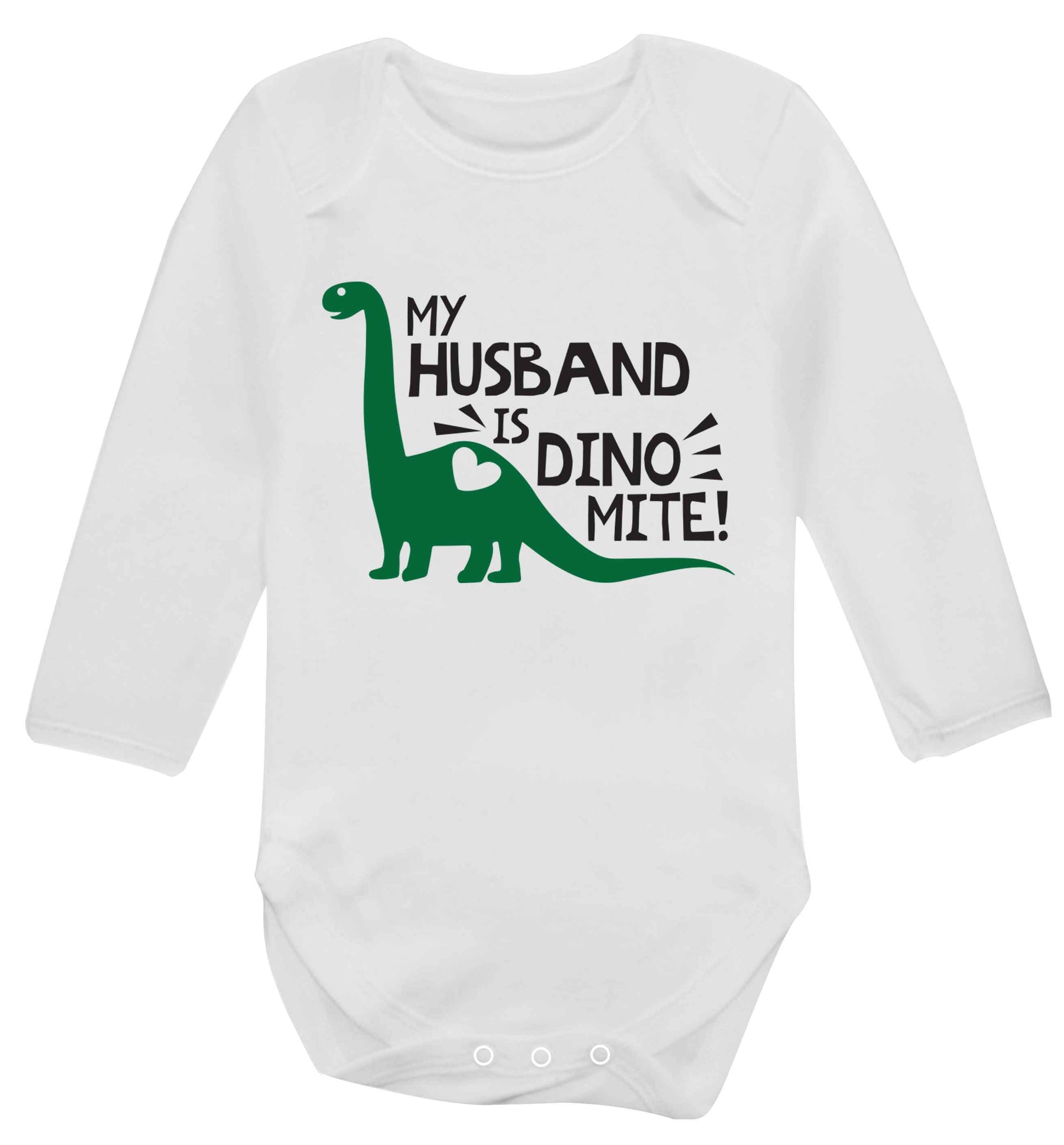 My husband is dinomite! Baby Vest long sleeved white 6-12 months