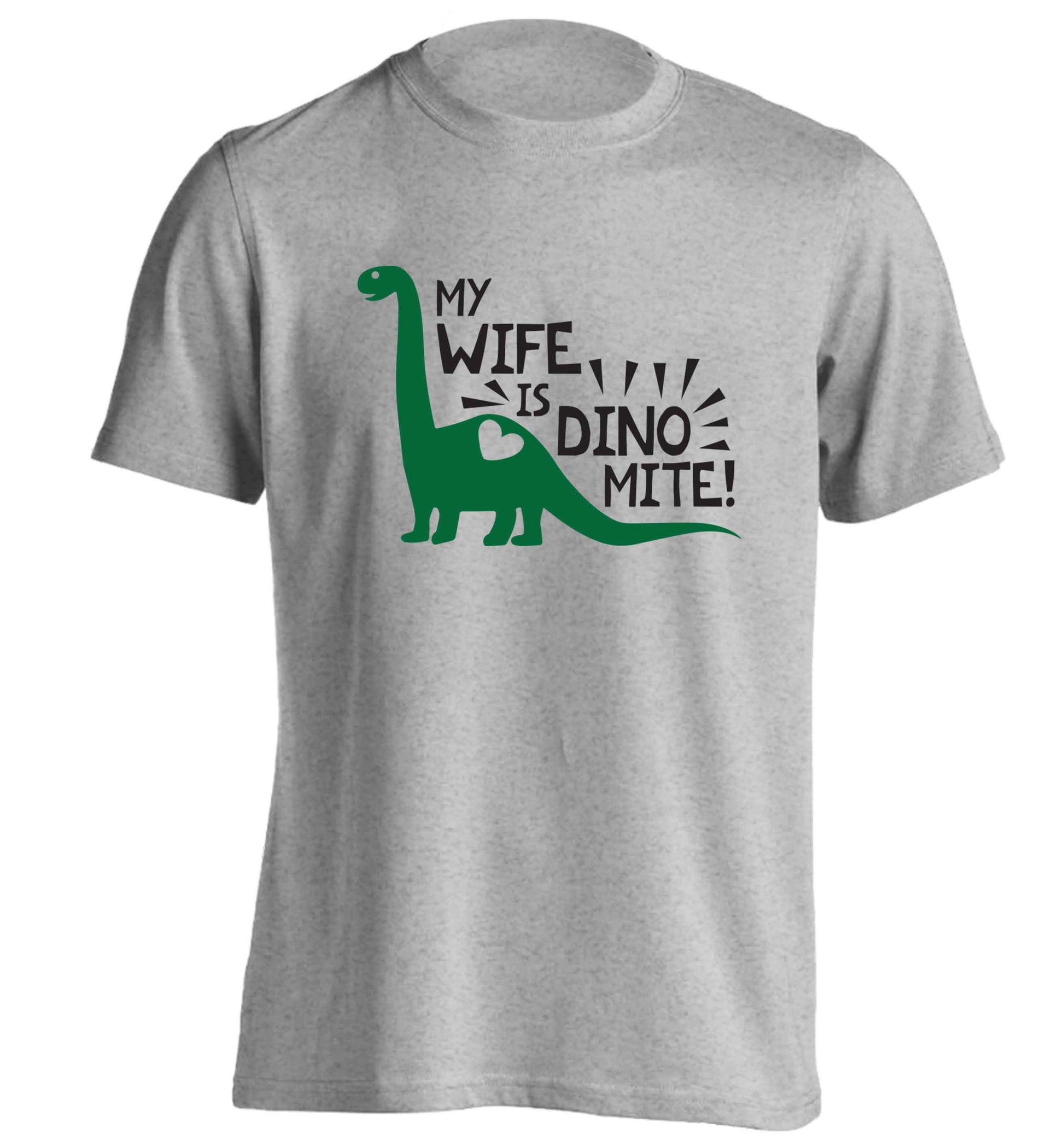 My wife is dinomite! adults unisex grey Tshirt 2XL