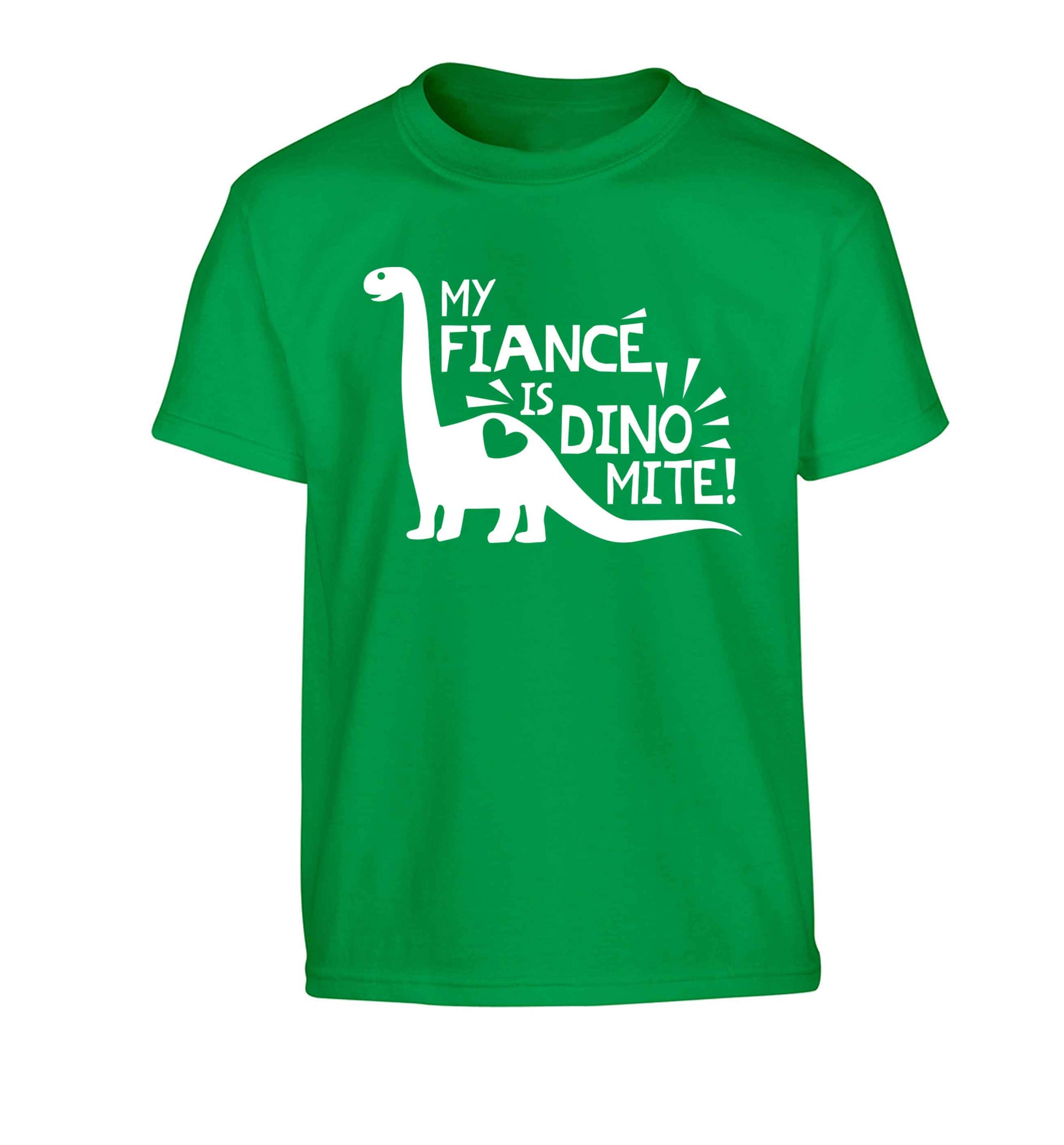 My fiance is dinomite! Children's green Tshirt 12-13 Years