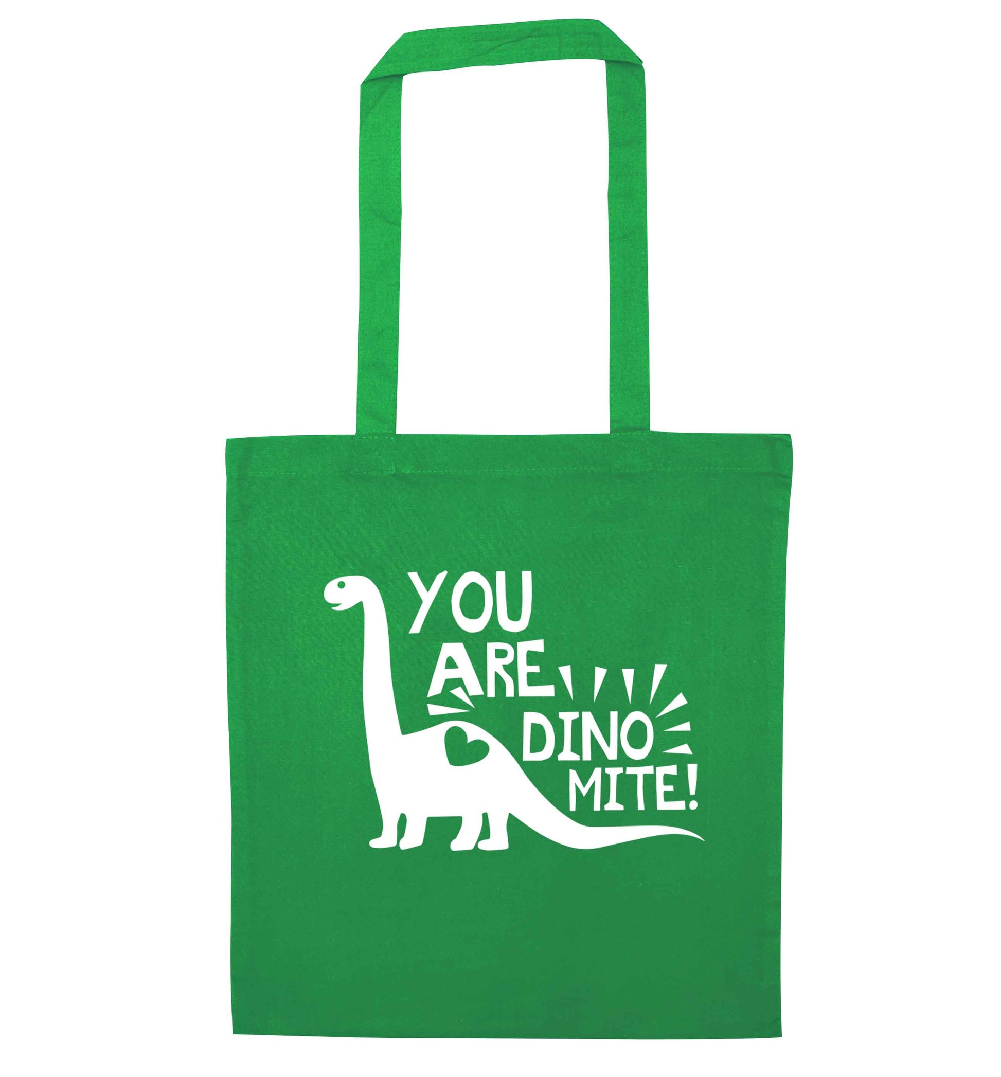 You are dinomite! green tote bag