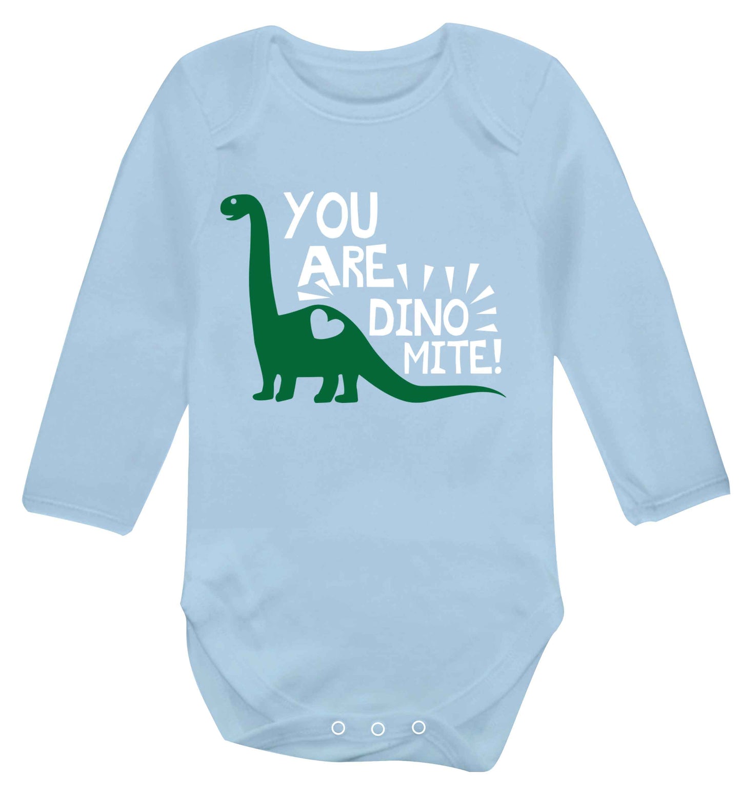 You are dinomite! Baby Vest long sleeved pale blue 6-12 months