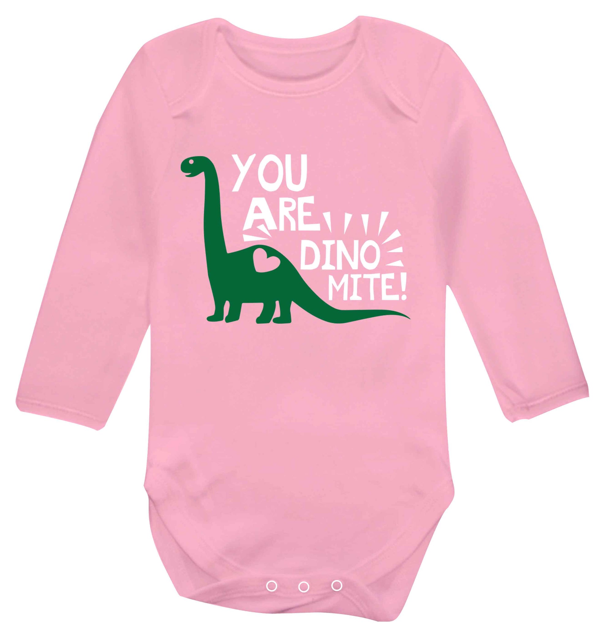 You are dinomite! Baby Vest long sleeved pale pink 6-12 months