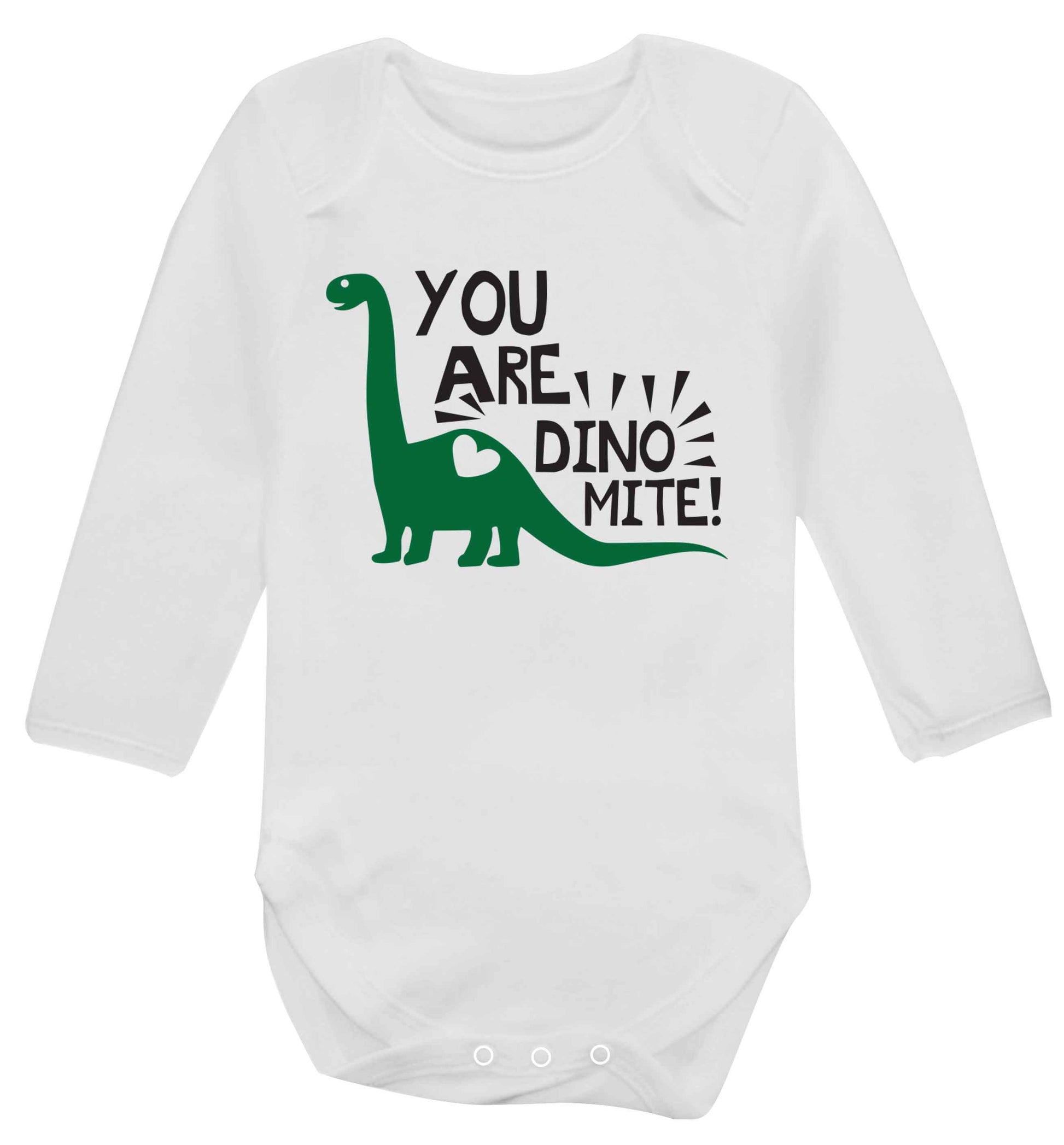 You are dinomite! Baby Vest long sleeved white 6-12 months