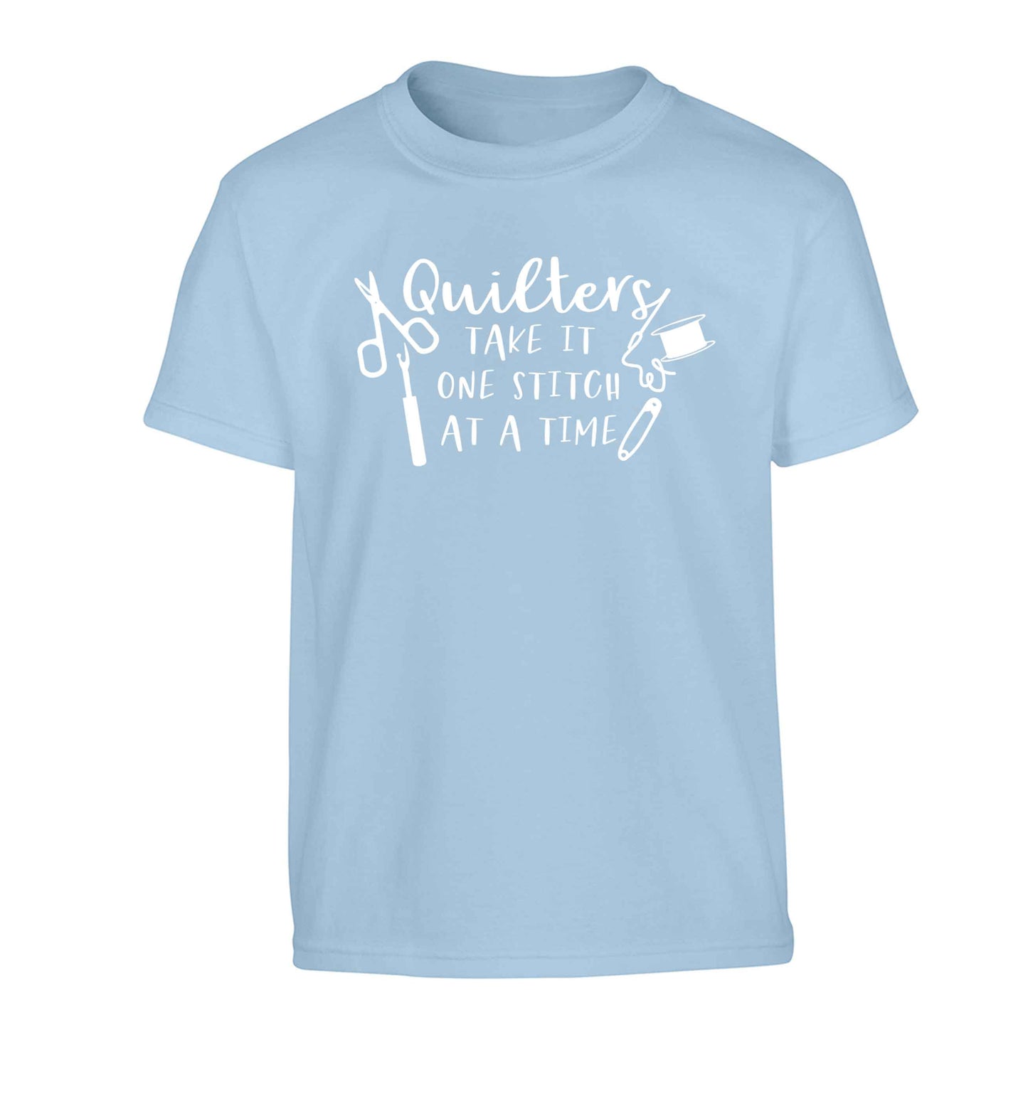 Quilters take it one stitch at a time  Children's light blue Tshirt 12-13 Years