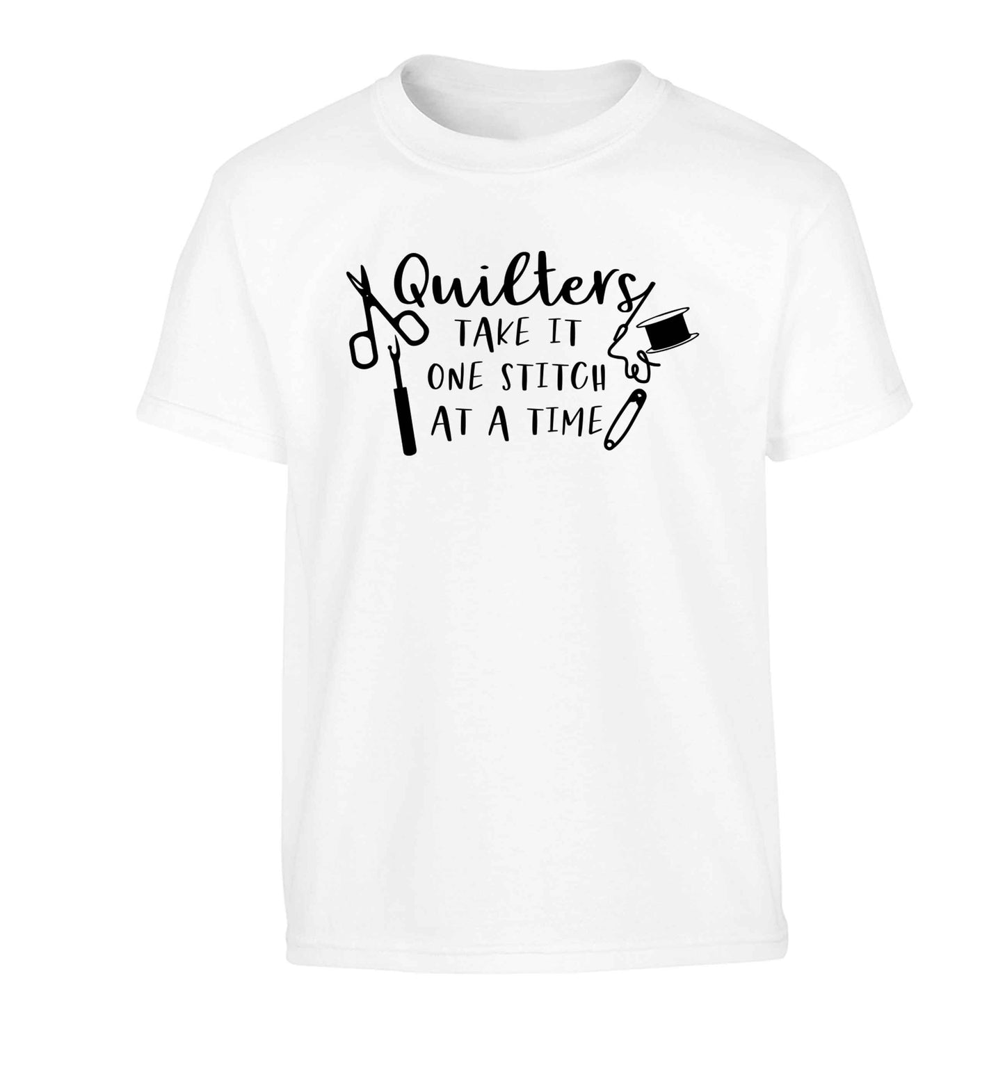 Quilters take it one stitch at a time  Children's white Tshirt 12-13 Years