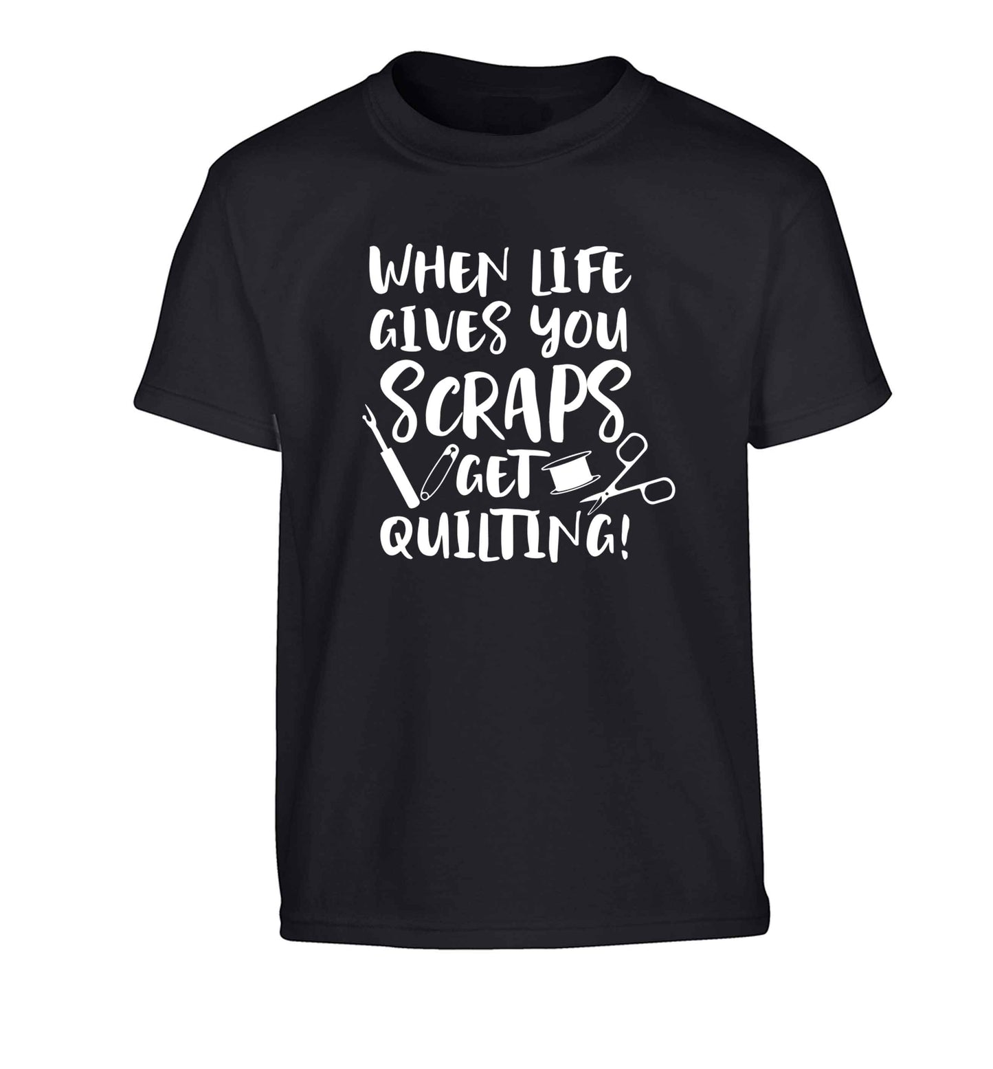 When life gives you scraps get quilting! Children's black Tshirt 12-13 Years