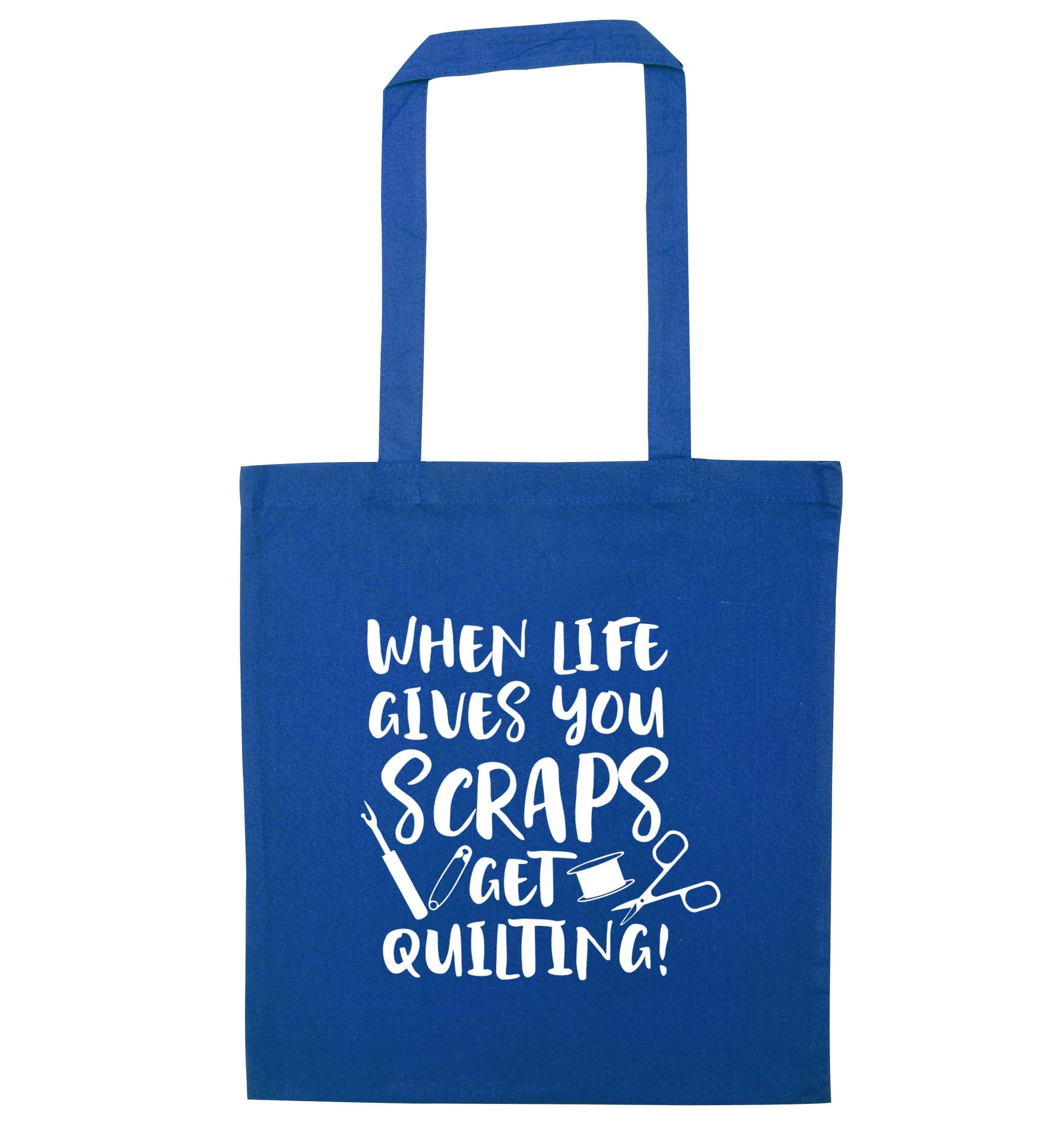 When life gives you scraps get quilting! blue tote bag
