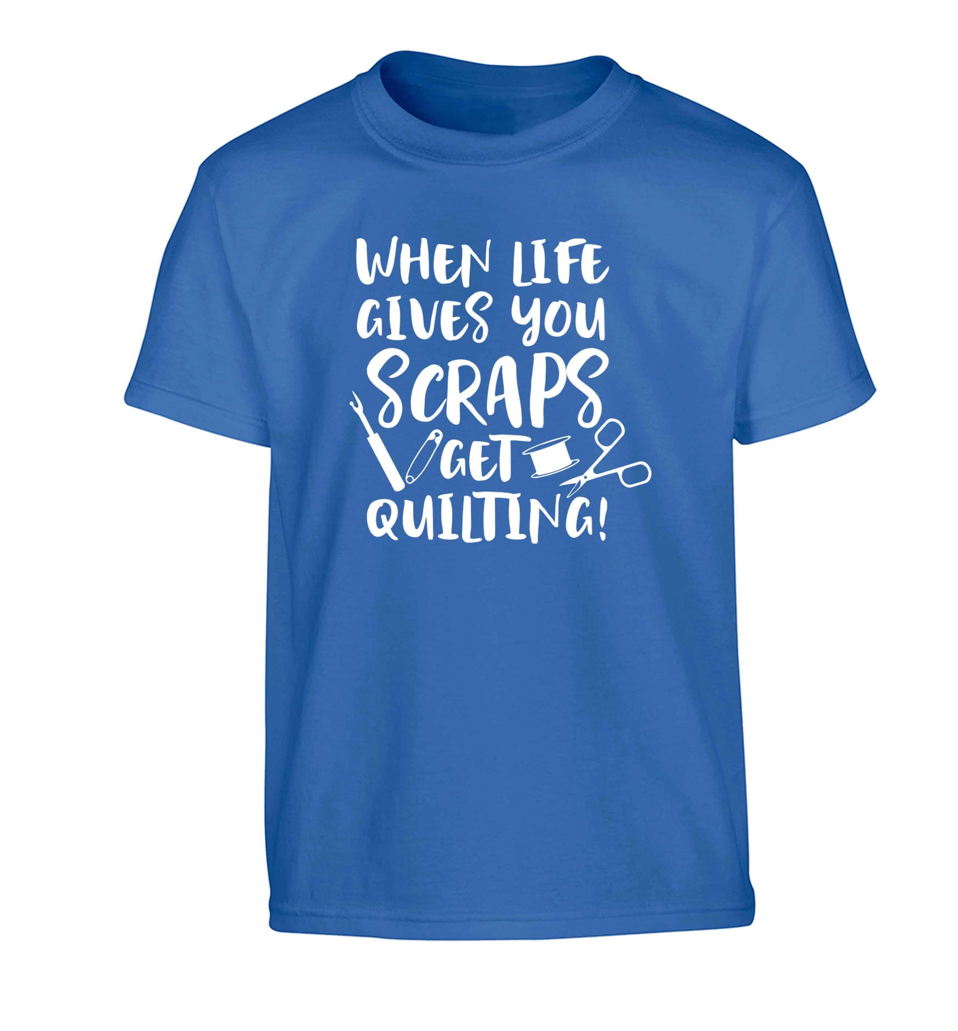 When life gives you scraps get quilting! Children's blue Tshirt 12-13 Years