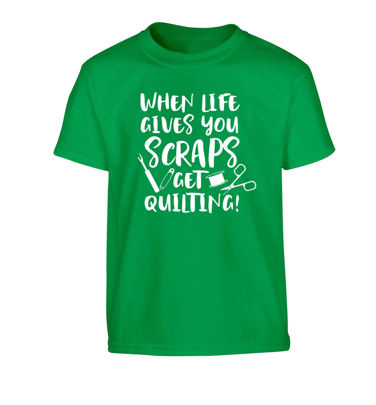 When life gives you scraps get quilting! Children's green Tshirt 12-13 Years