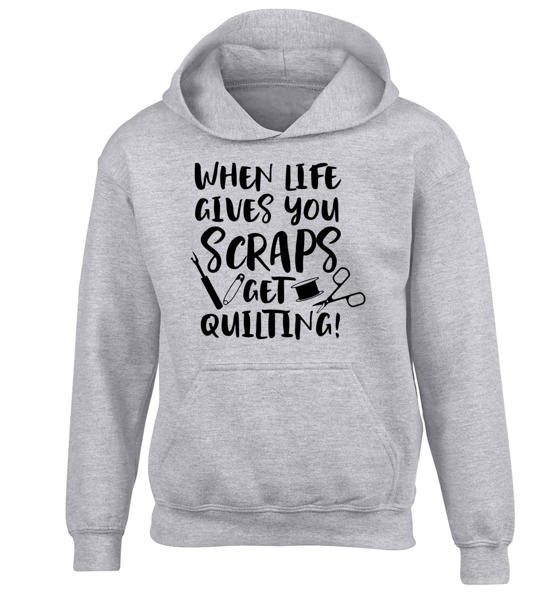 When life gives you scraps get quilting! children's grey hoodie 12-13 Years