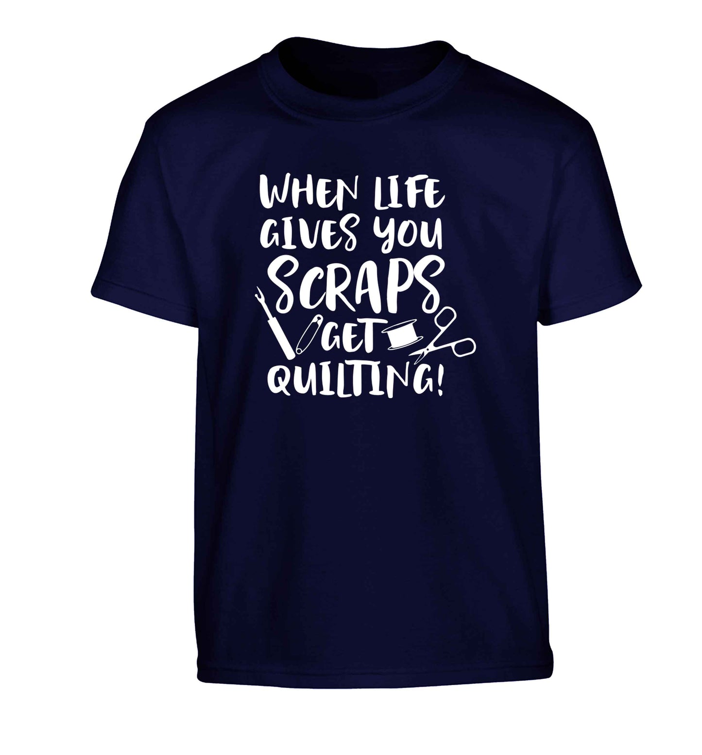 When life gives you scraps get quilting! Children's navy Tshirt 12-13 Years