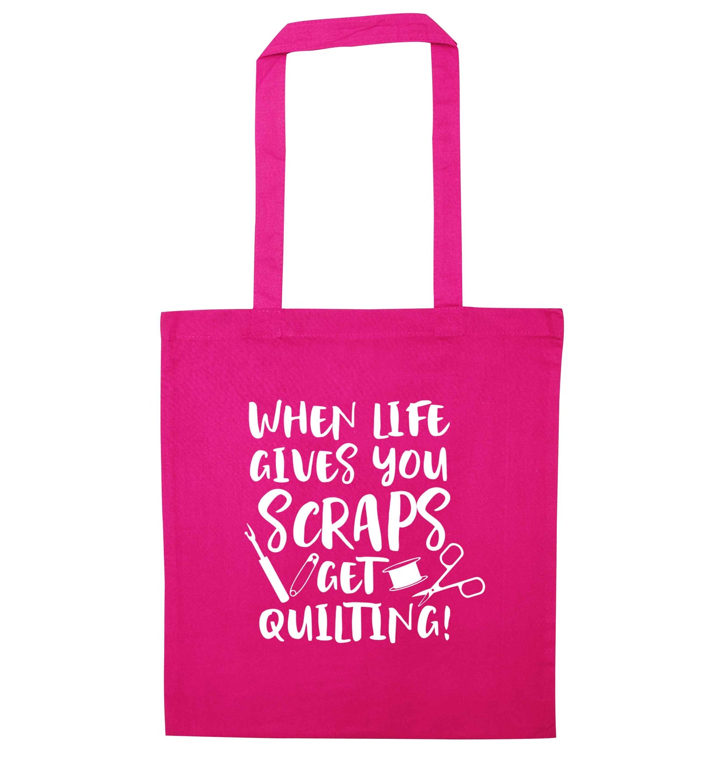 When life gives you scraps get quilting! pink tote bag