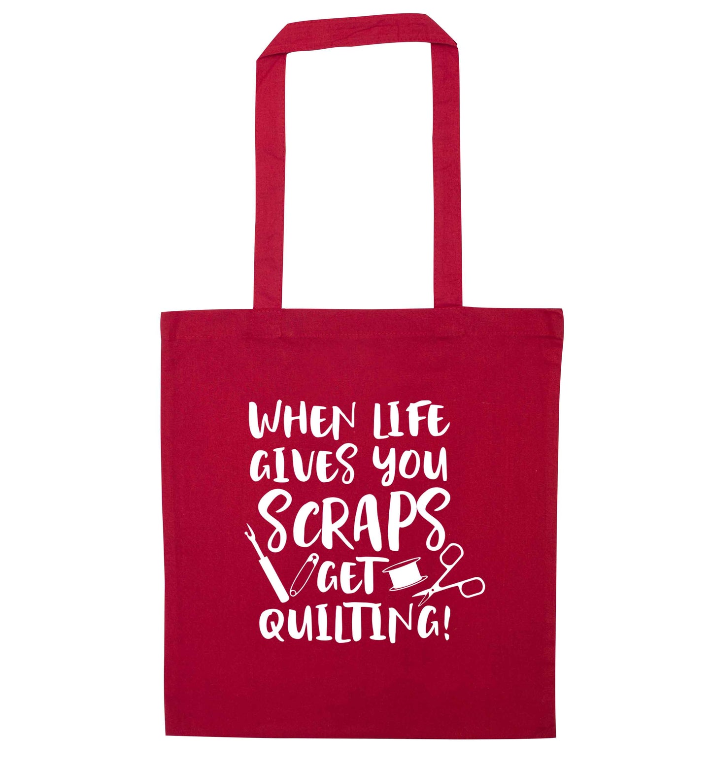 When life gives you scraps get quilting! red tote bag