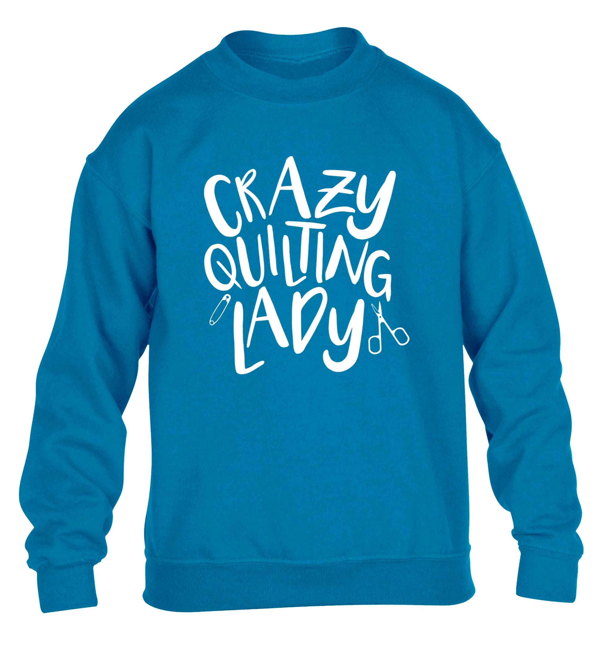Crazy quilting lady children's blue sweater 12-13 Years