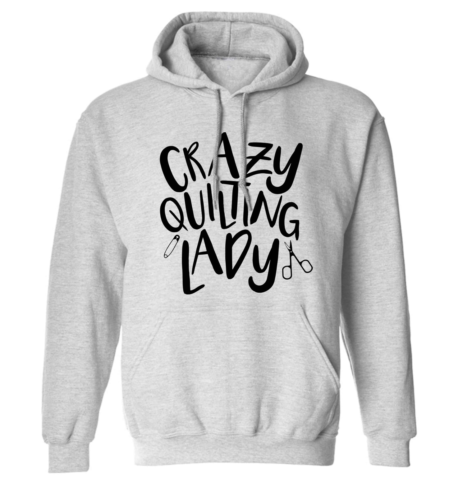 Crazy quilting lady adults unisex grey hoodie 2XL