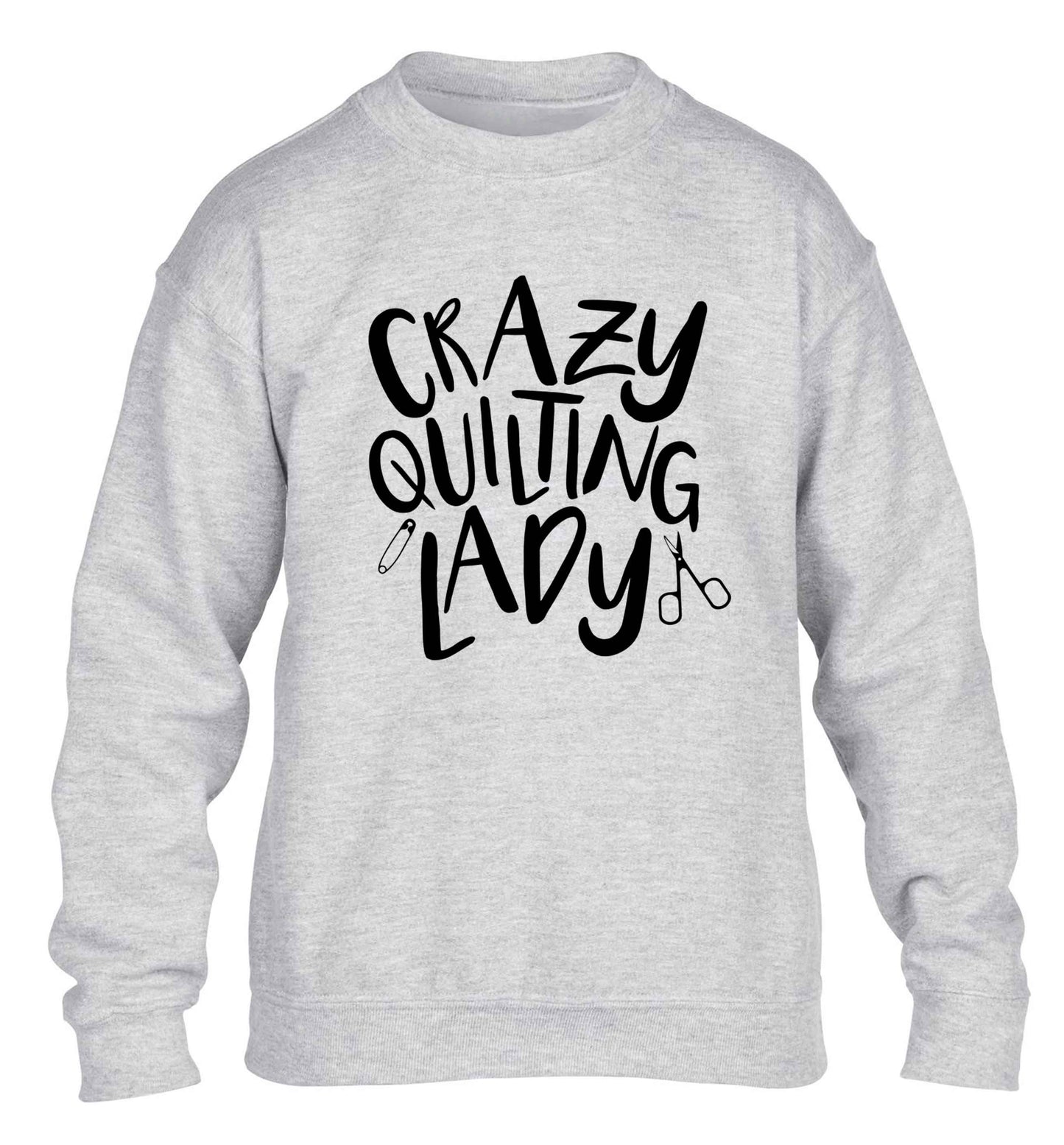 Crazy quilting lady children's grey sweater 12-13 Years