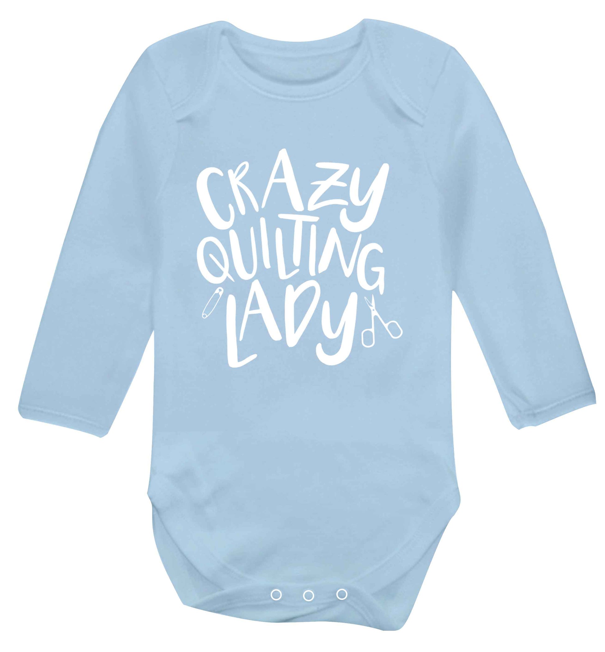 Crazy quilting lady Baby Vest long sleeved pale blue 6-12 months