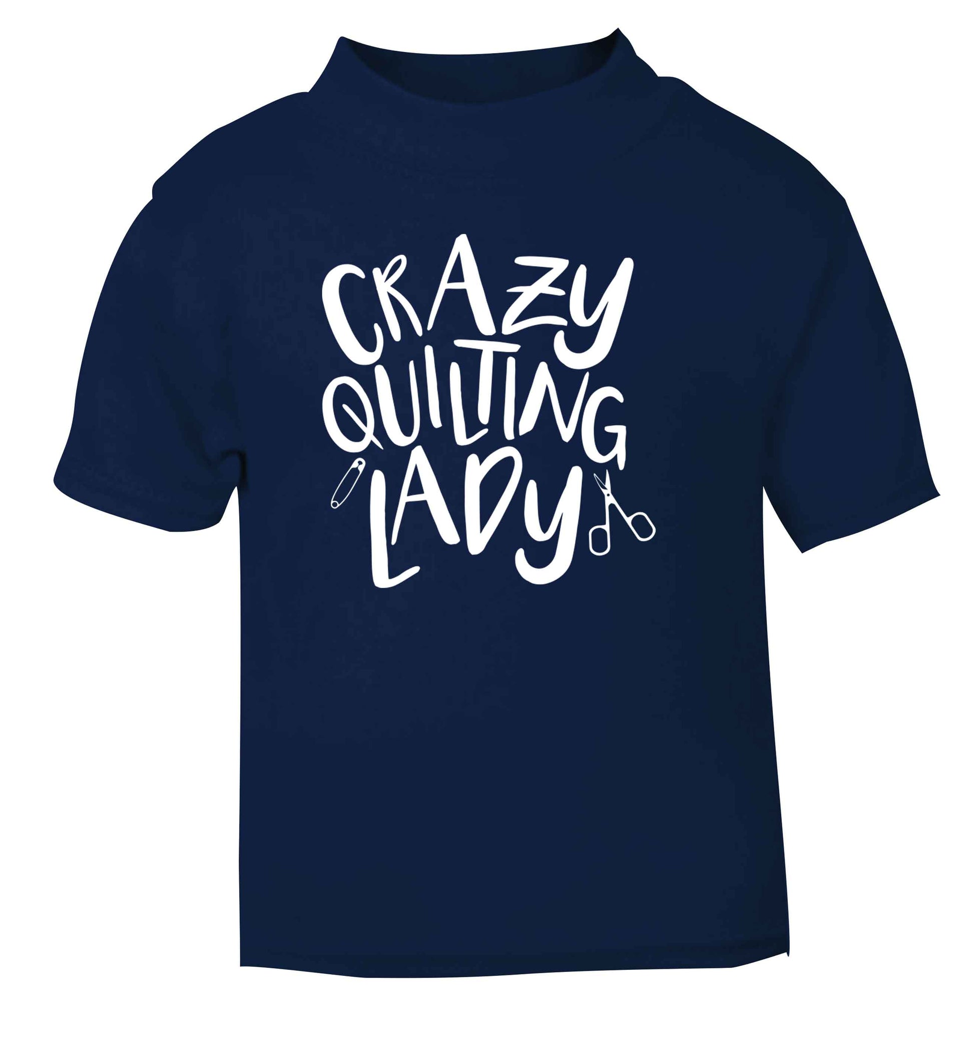 Crazy quilting lady navy Baby Toddler Tshirt 2 Years