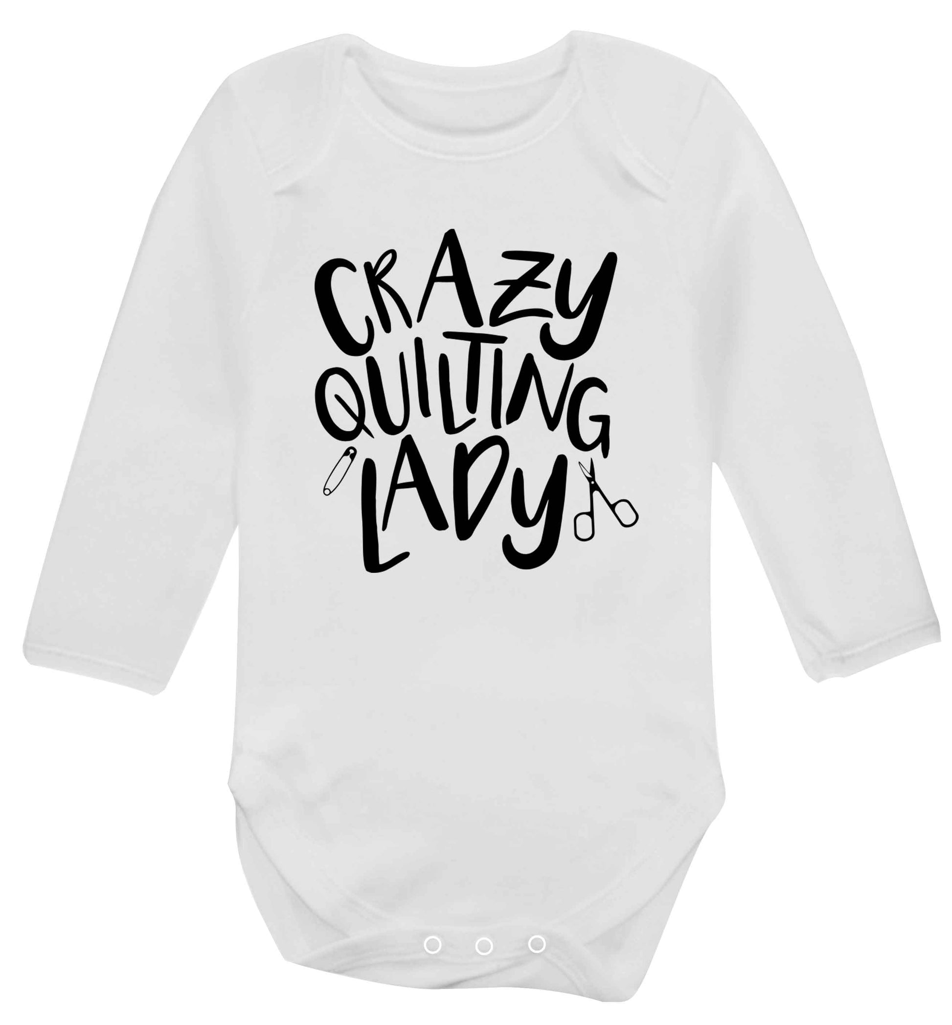 Crazy quilting lady Baby Vest long sleeved white 6-12 months