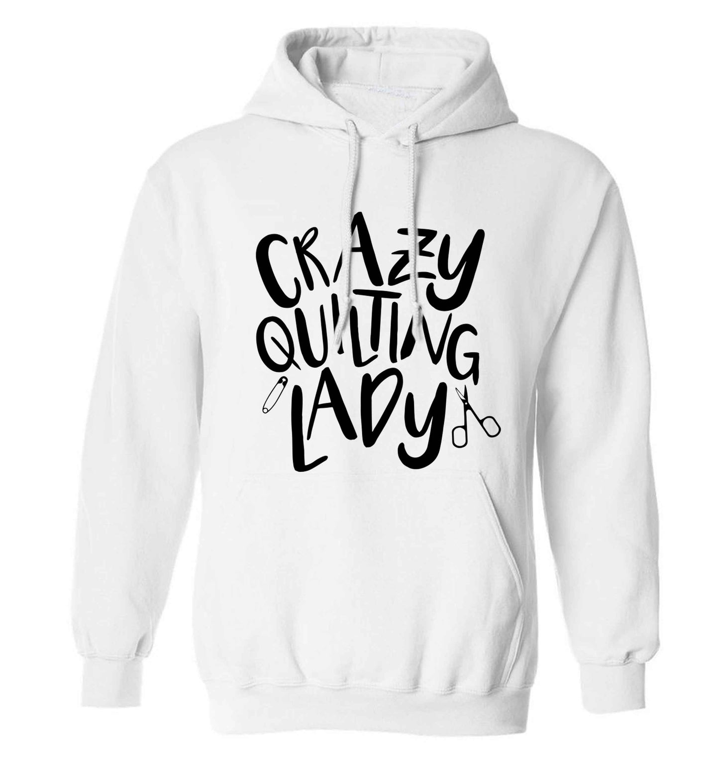 Crazy quilting lady adults unisex white hoodie 2XL