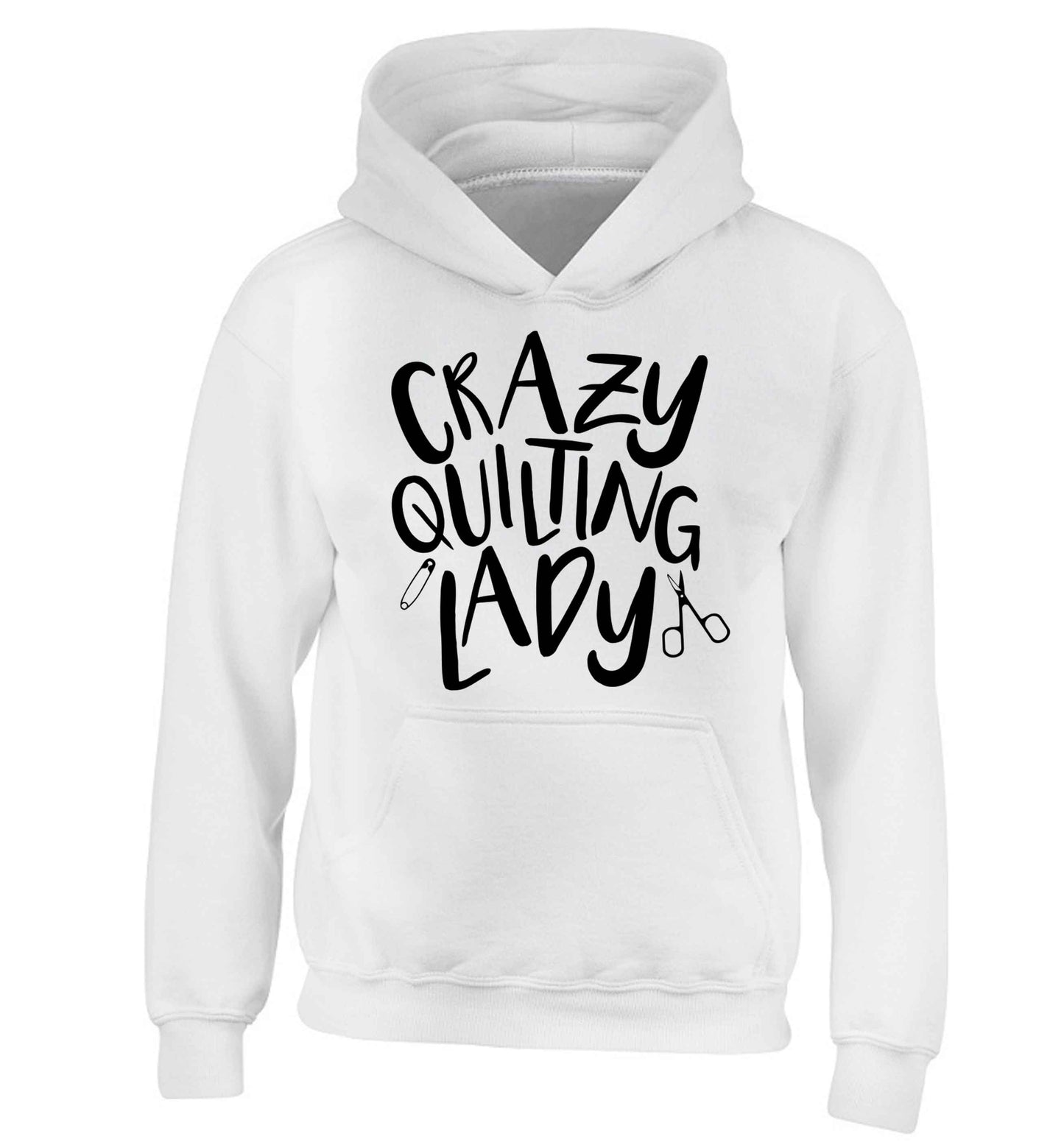 Crazy quilting lady children's white hoodie 12-13 Years