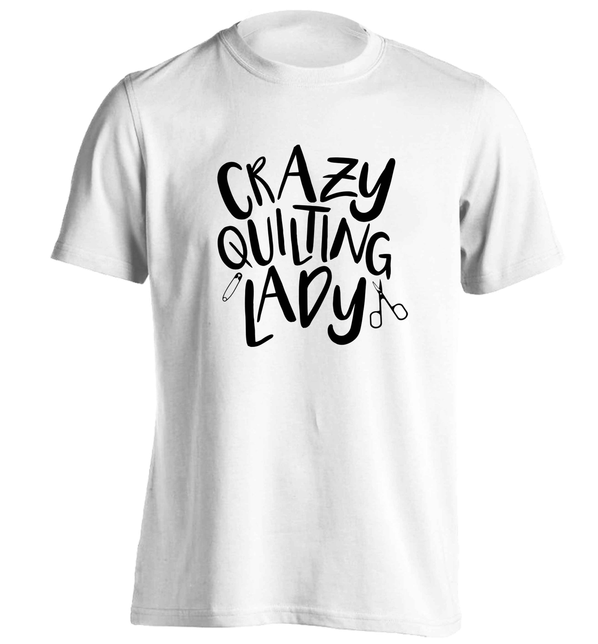 Crazy quilting lady adults unisex white Tshirt 2XL
