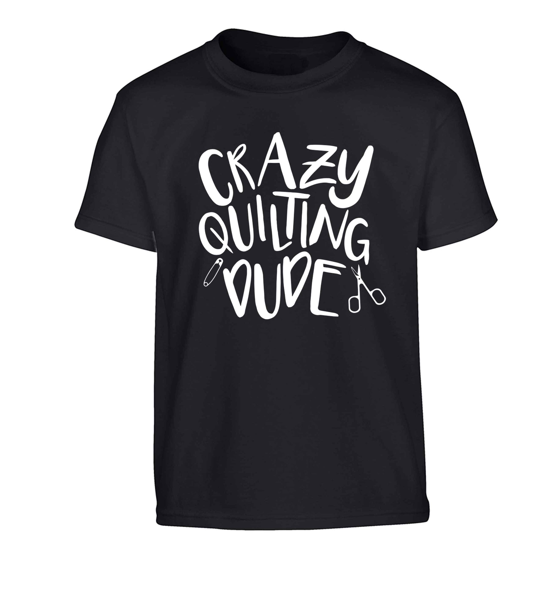 Crazy quilting dude Children's black Tshirt 12-13 Years