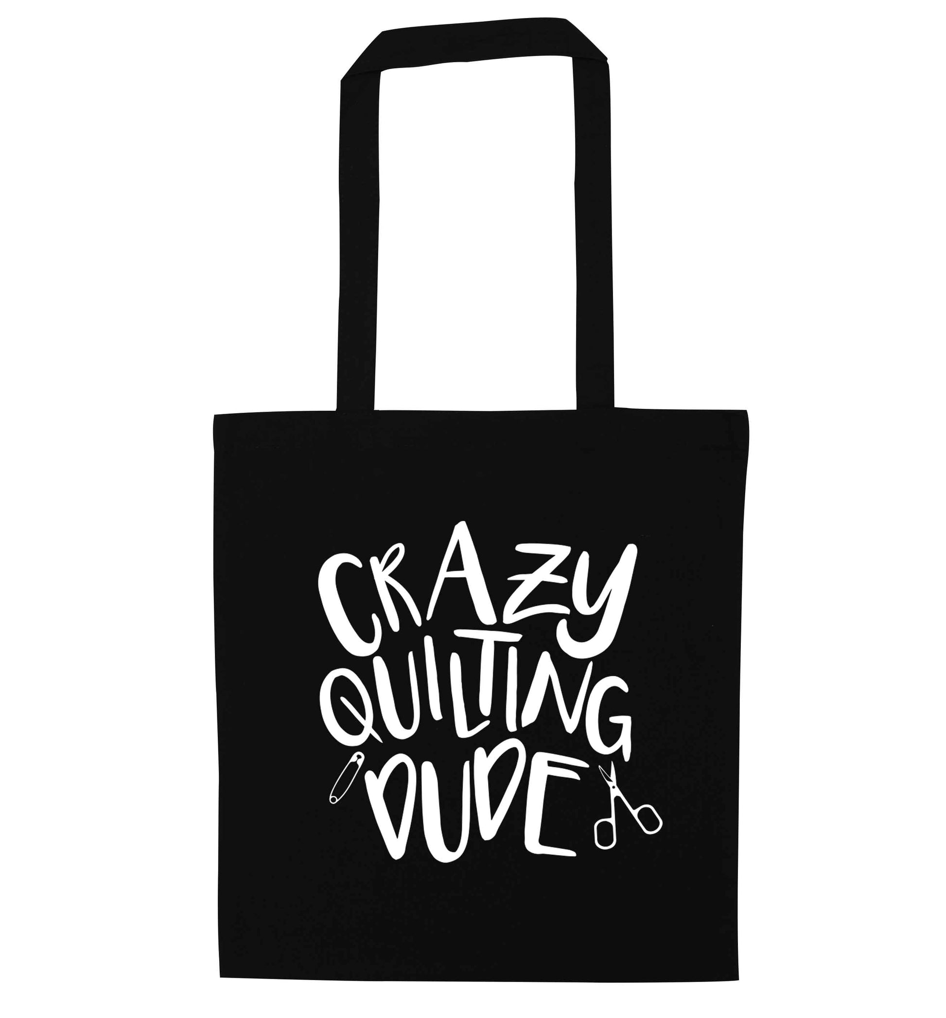 Crazy quilting dude black tote bag