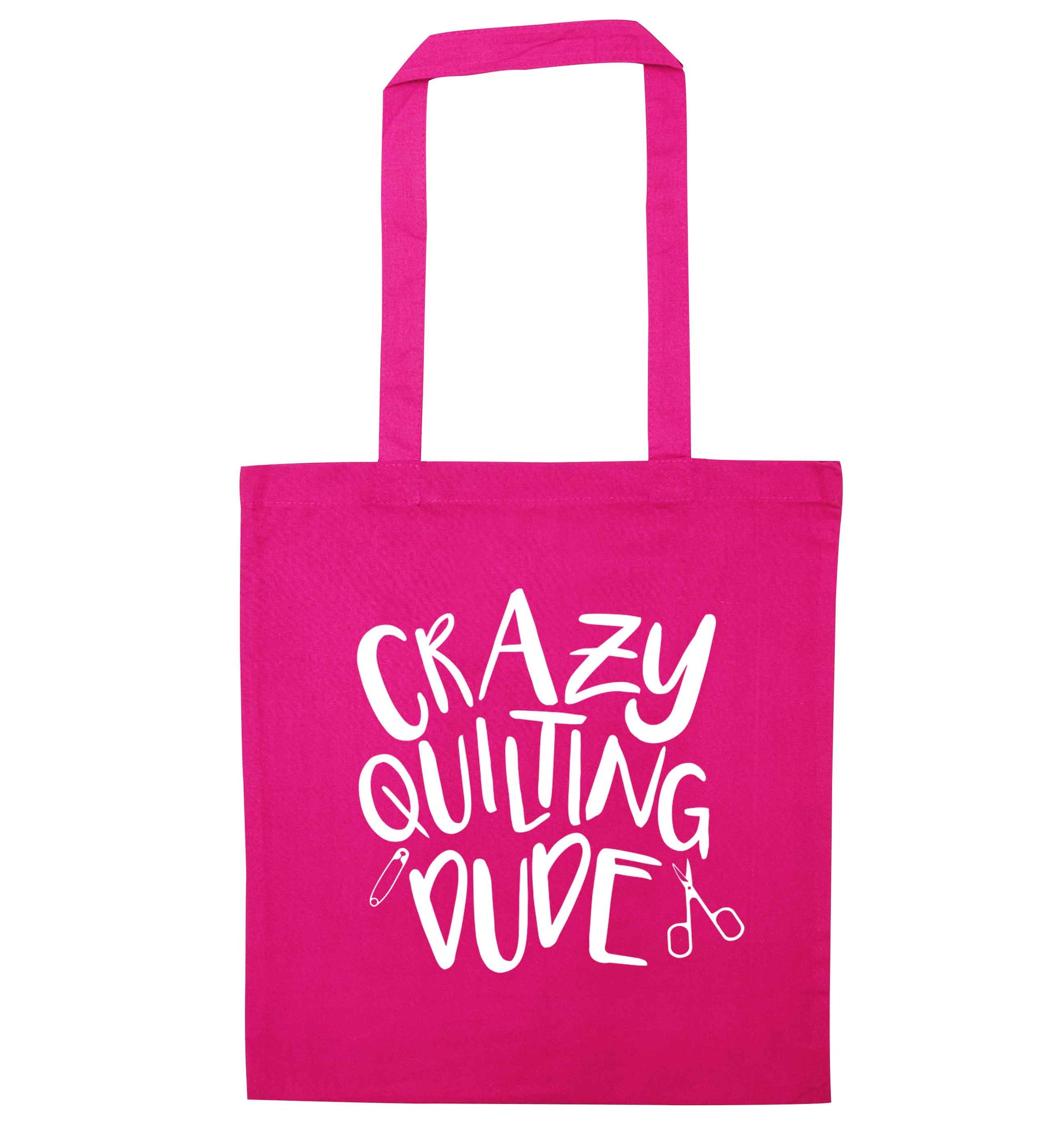 Crazy quilting dude pink tote bag