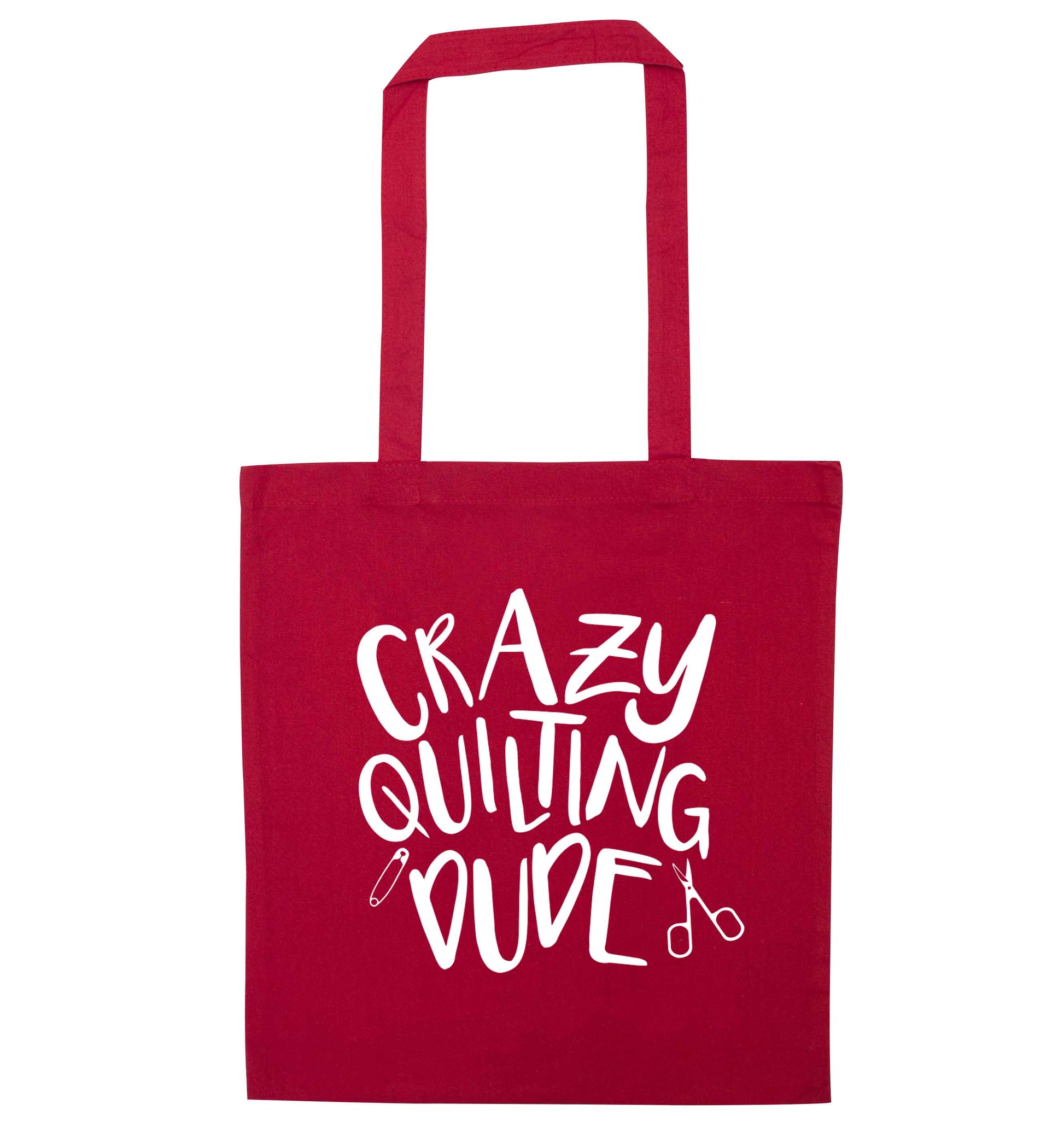 Crazy quilting dude red tote bag