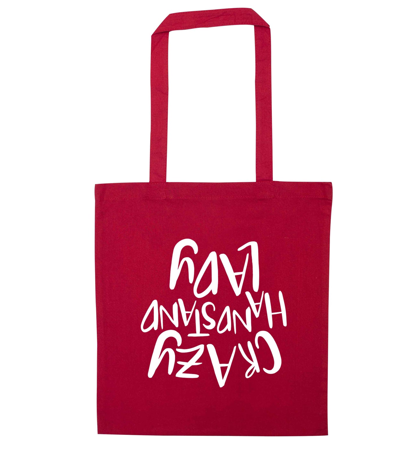 Crazy handstand lady red tote bag