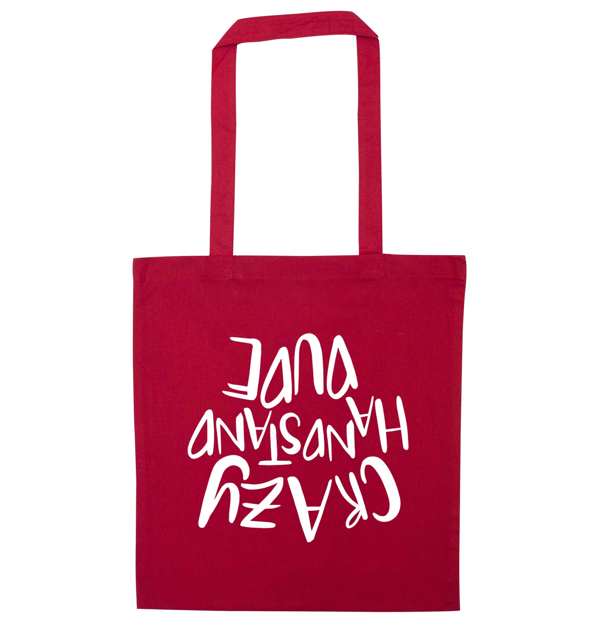 Crazy handstand dude red tote bag