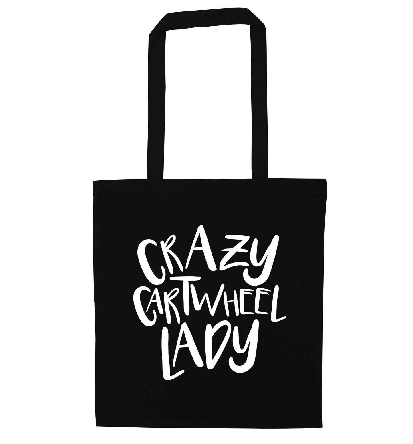 Crazy cartwheel lady black tote bag