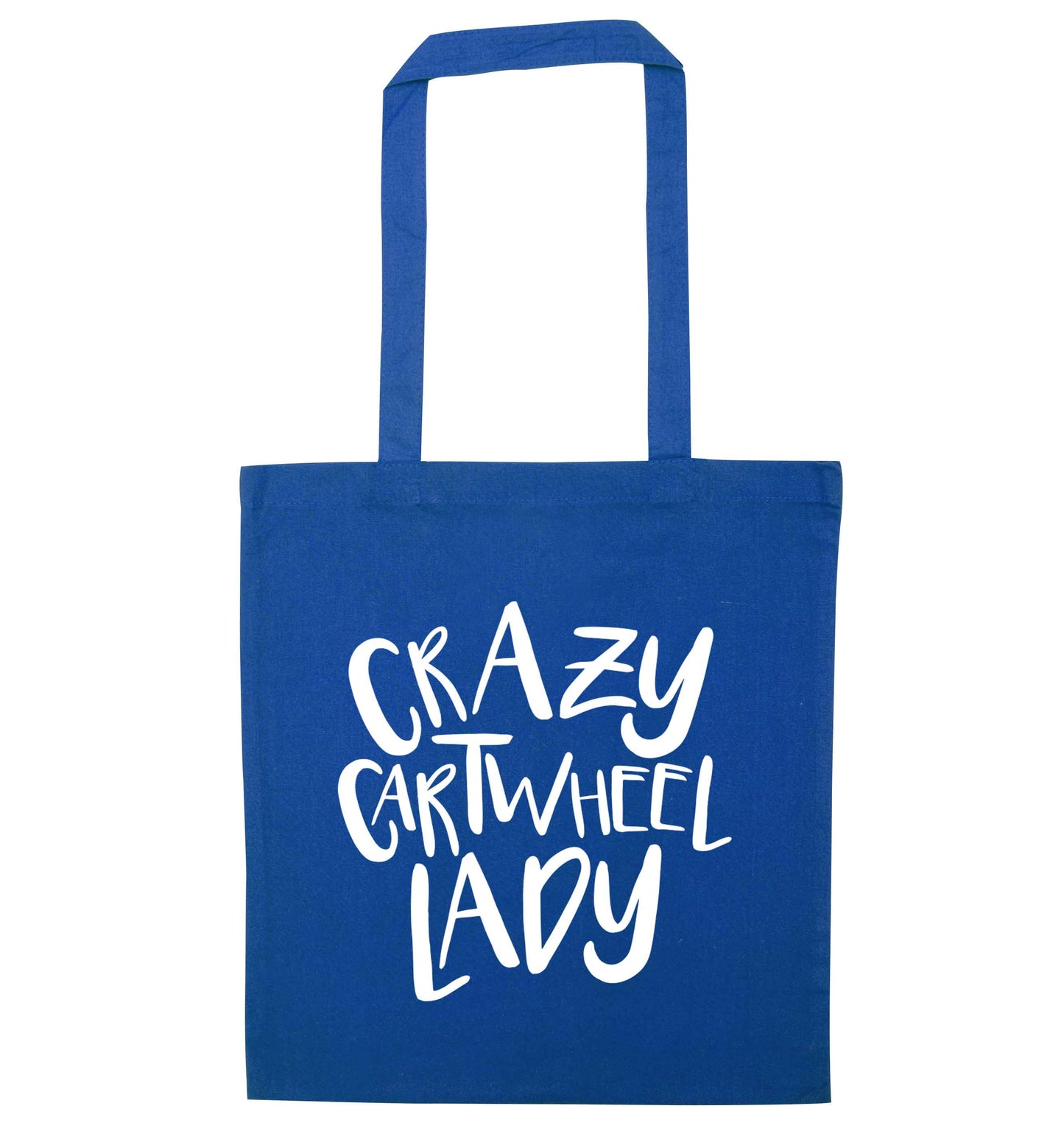 Crazy cartwheel lady blue tote bag